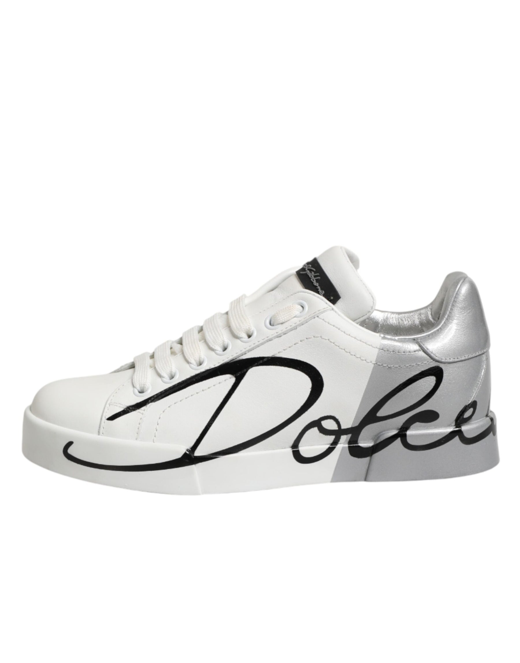 Dolce & Gabbana White Gray Low Top Leather Sneaker Shoes | Regal Royce