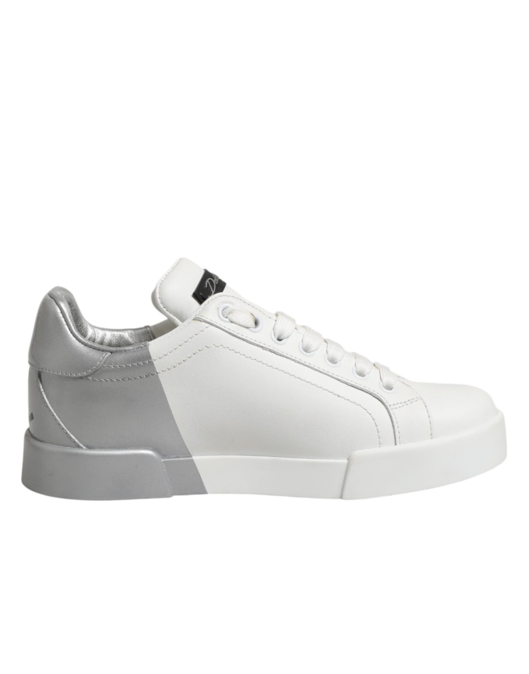 Dolce & Gabbana White Gray Low Top Leather Sneaker Shoes | Regal Royce