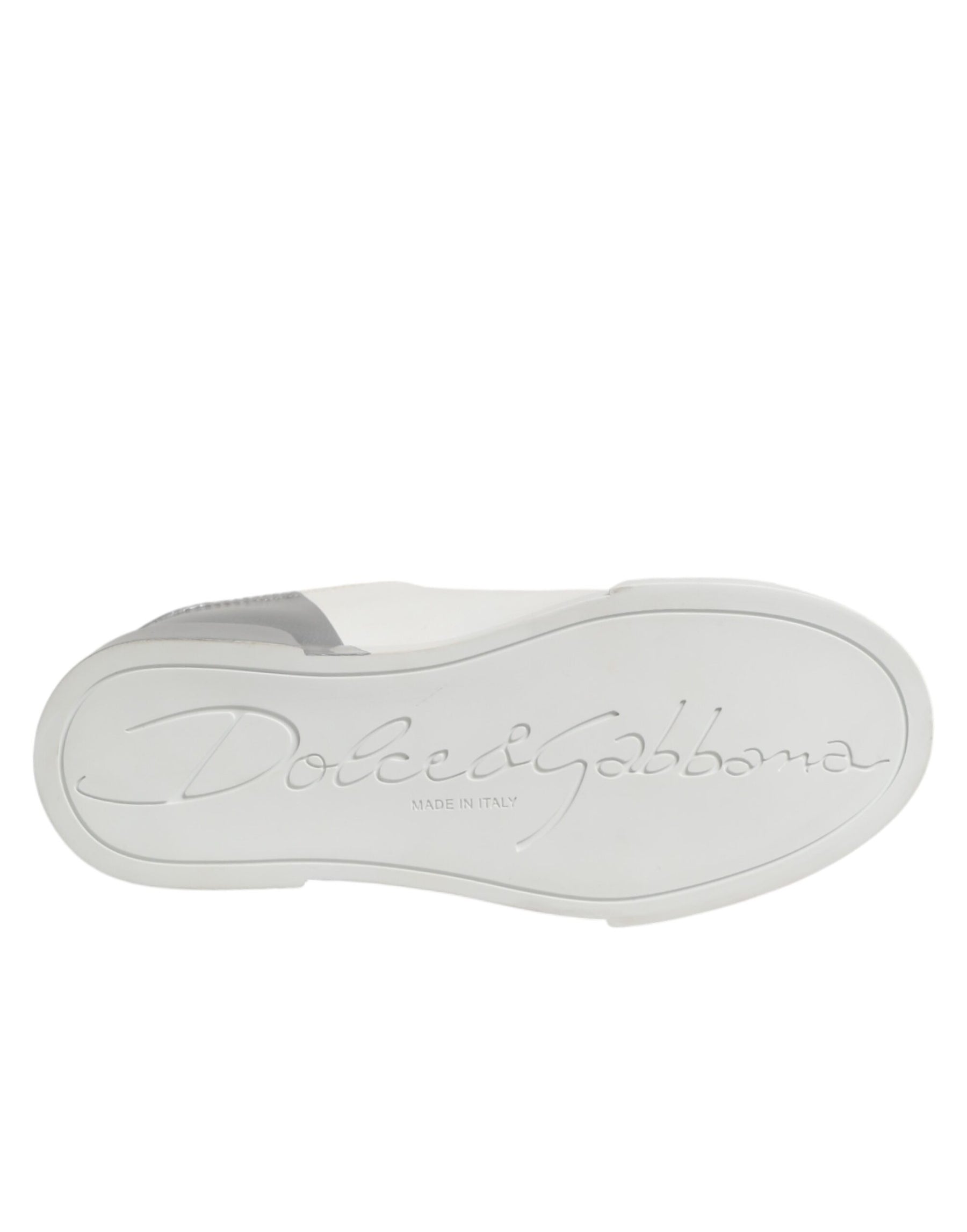 Dolce & Gabbana White Gray Low Top Leather Sneaker Shoes | Regal Royce