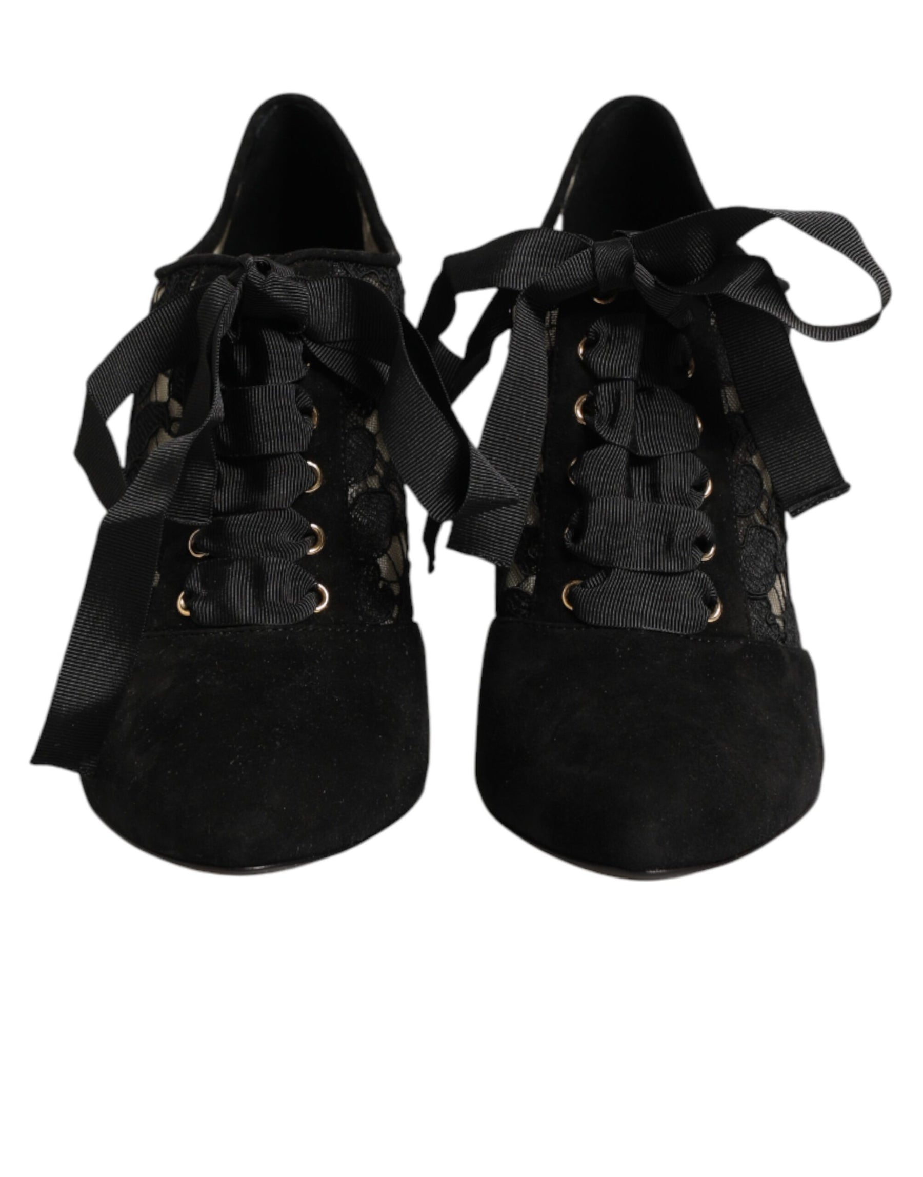 Dolce & Gabbana Black Floral High Heels LACE-UPS Pumps Shoes | Regal Royce