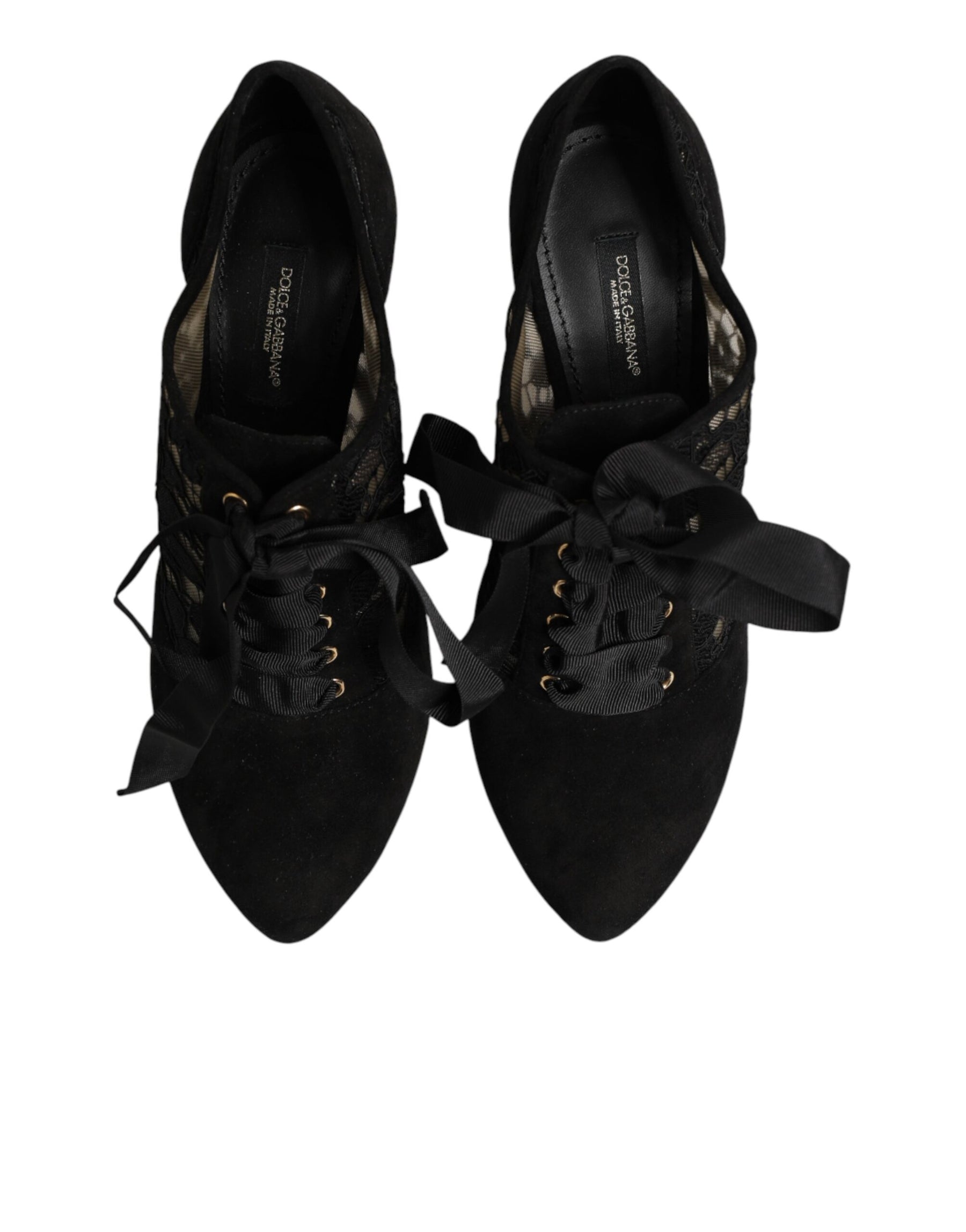 Dolce & Gabbana Black Floral High Heels LACE-UPS Pumps Shoes | Regal Royce