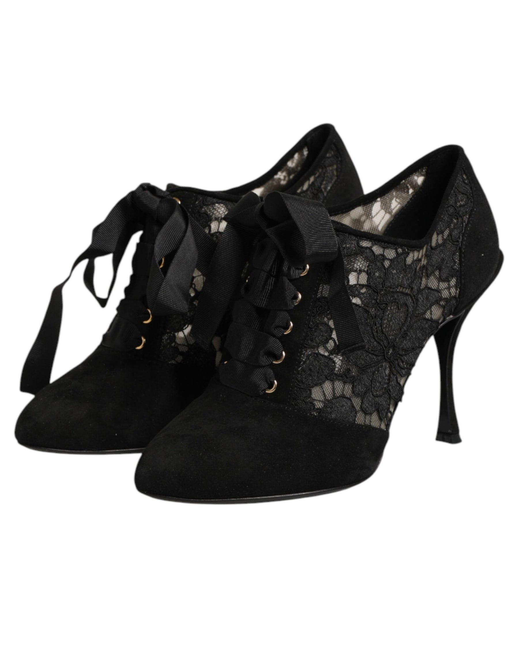Dolce & Gabbana Black Floral High Heels LACE-UPS Pumps Shoes | Regal Royce