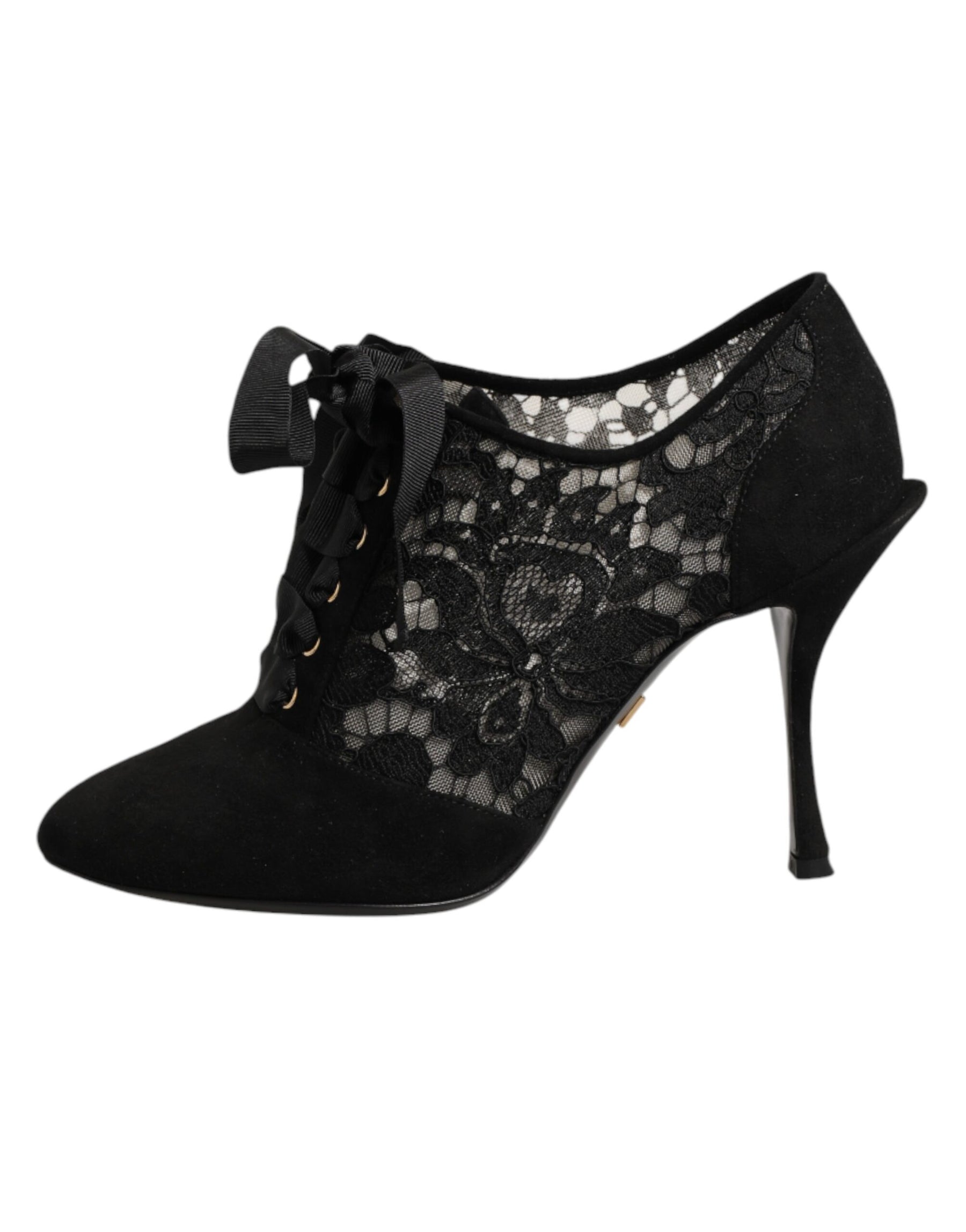 Dolce & Gabbana Black Floral High Heels LACE-UPS Pumps Shoes | Regal Royce