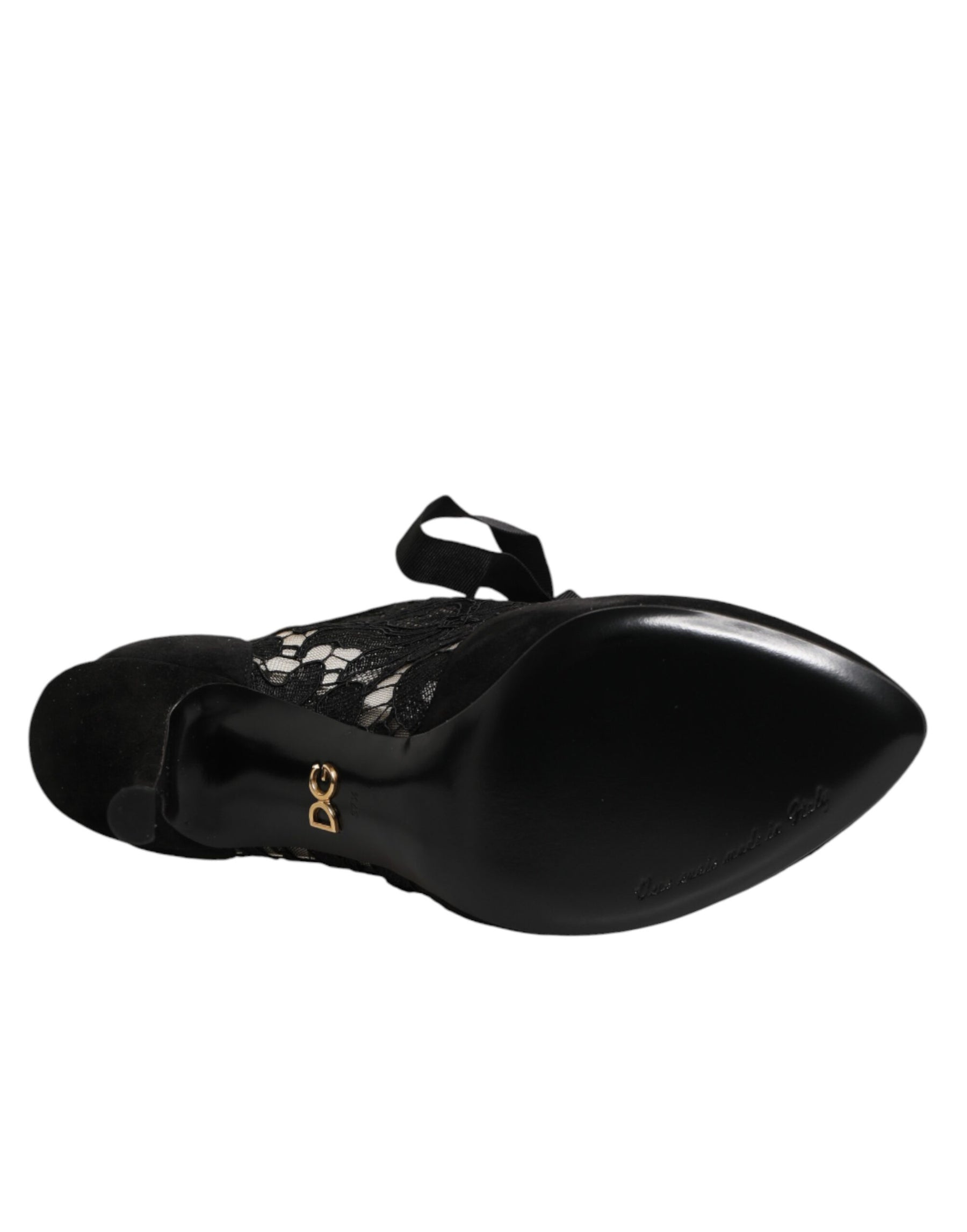 Dolce & Gabbana Black Floral High Heels LACE-UPS Pumps Shoes | Regal Royce
