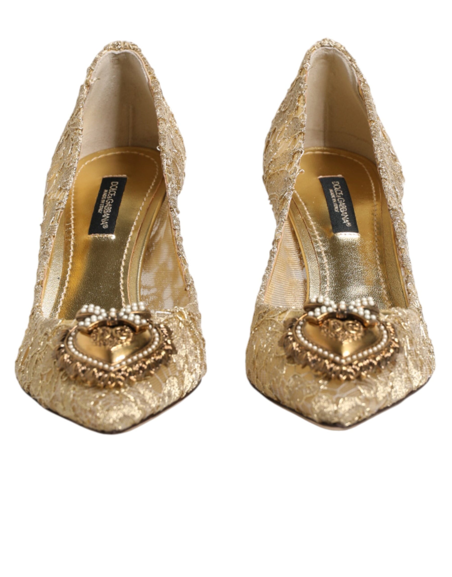 Dolce & Gabbana Gold Taormina Lace DEVOTION Pumps Shoes | Regal Royce