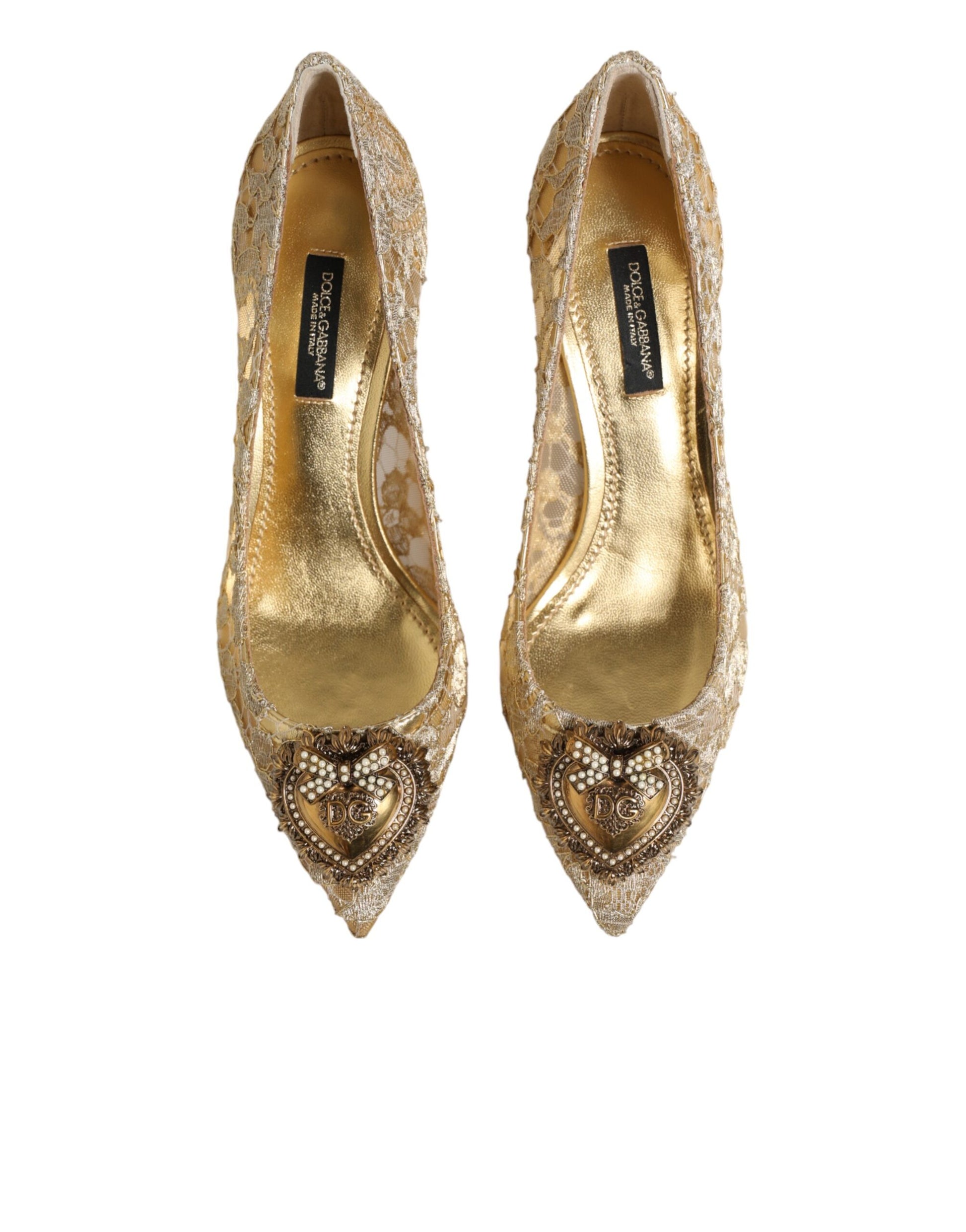 Dolce & Gabbana Gold Taormina Lace DEVOTION Pumps  Shoes