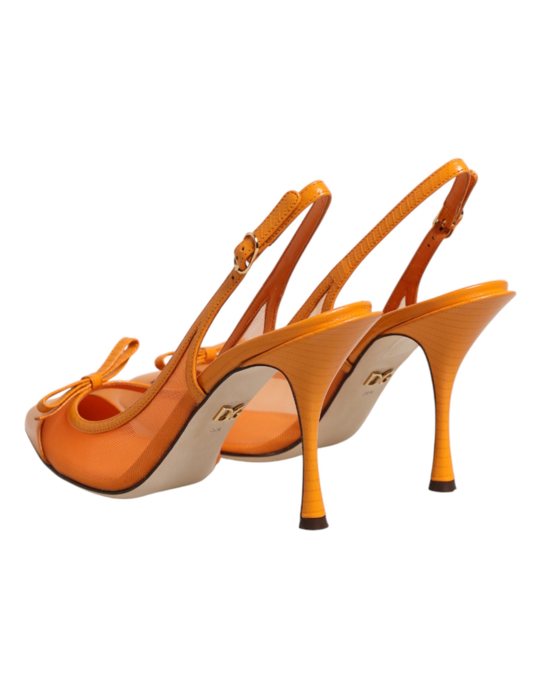 Dolce & Gabbana Orange Leather Mesh Heels Slingback  Shoes | Regal Royce