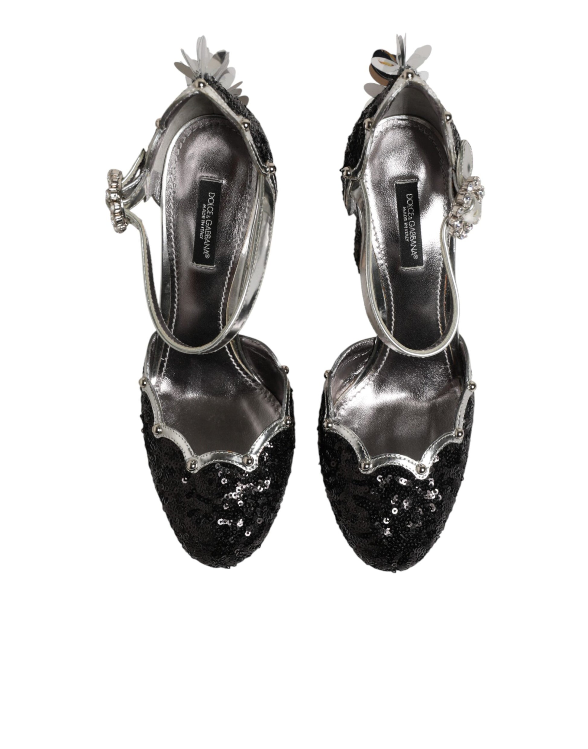 Dolce & Gabbana Black Sequined Ankle Strap Sandals Shoes