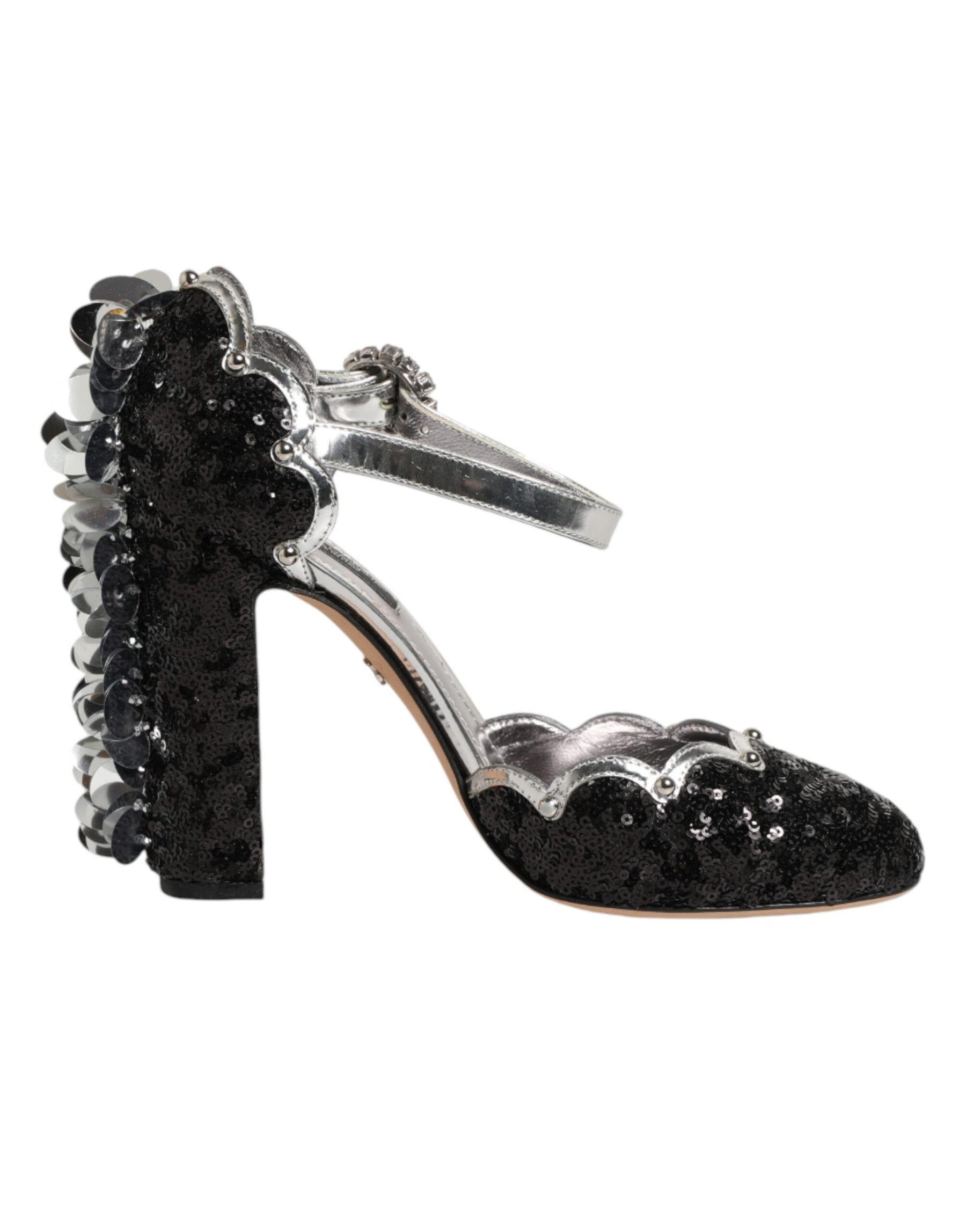 Dolce & Gabbana Black Sequined Ankle Strap Sandals Shoes | Regal Royce