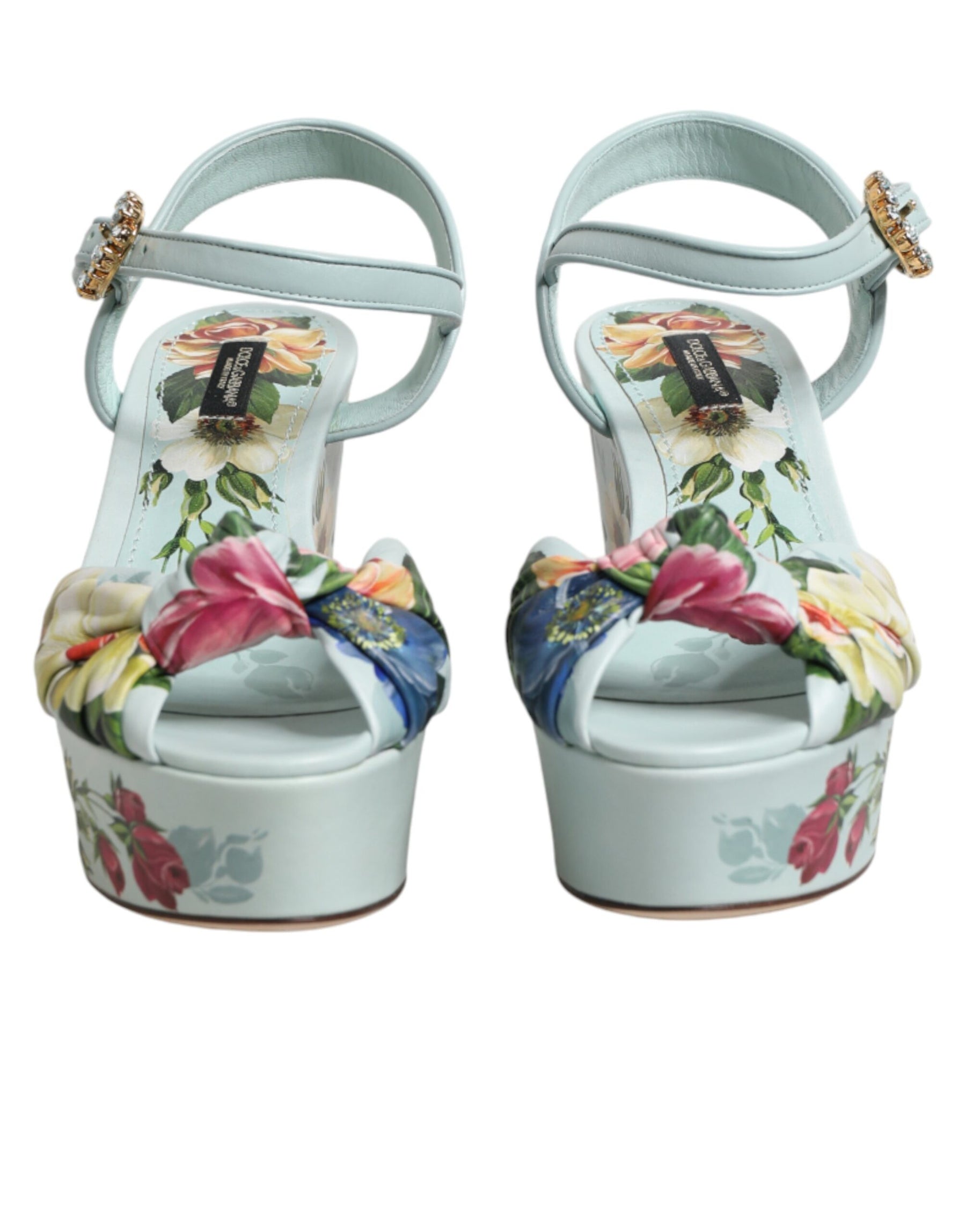 Dolce & Gabbana Green Floral Ankle Strap Wedge Sandals Shoes | Regal Royce