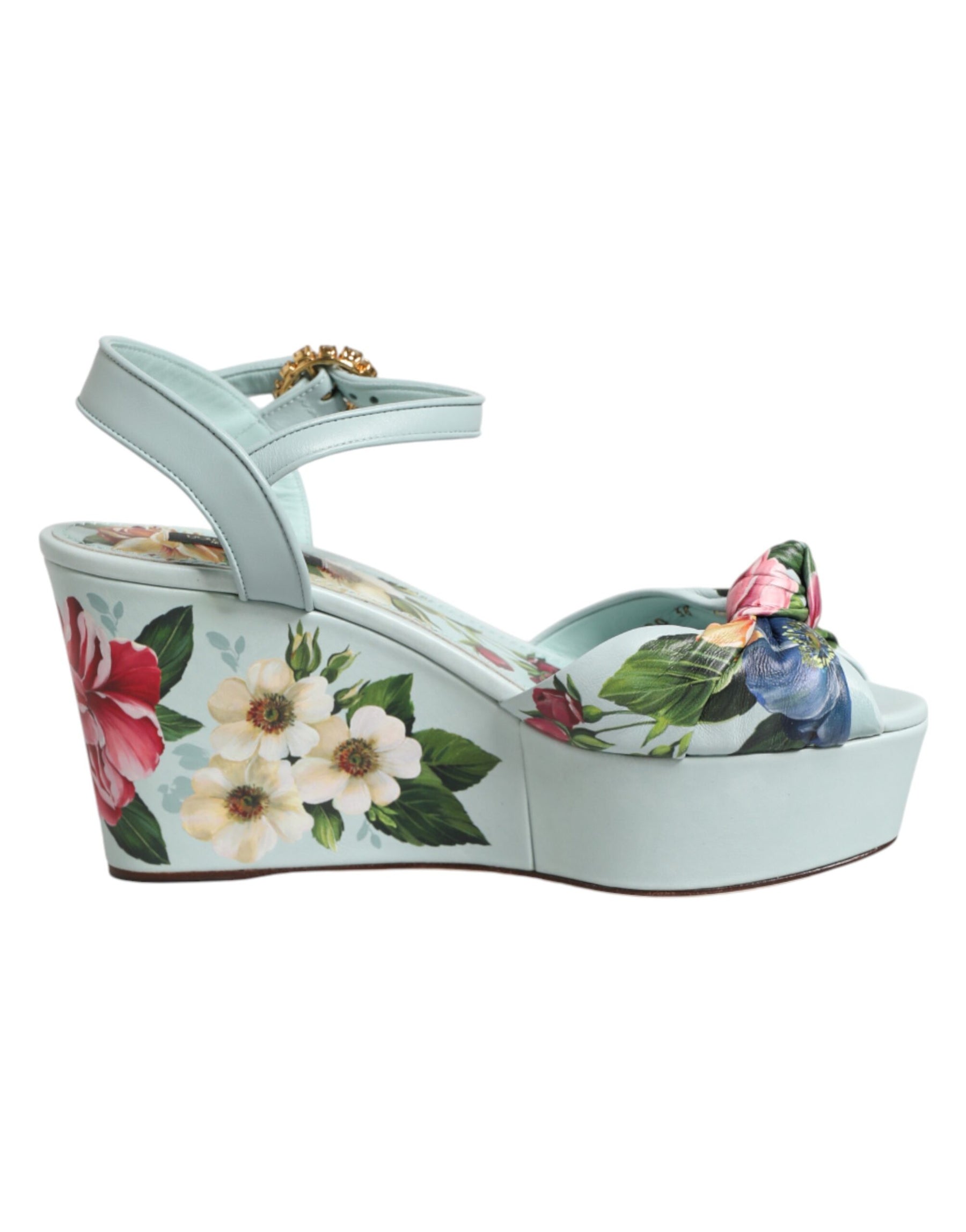 Dolce & Gabbana Green Floral Ankle Strap Wedge Sandals Shoes | Regal Royce