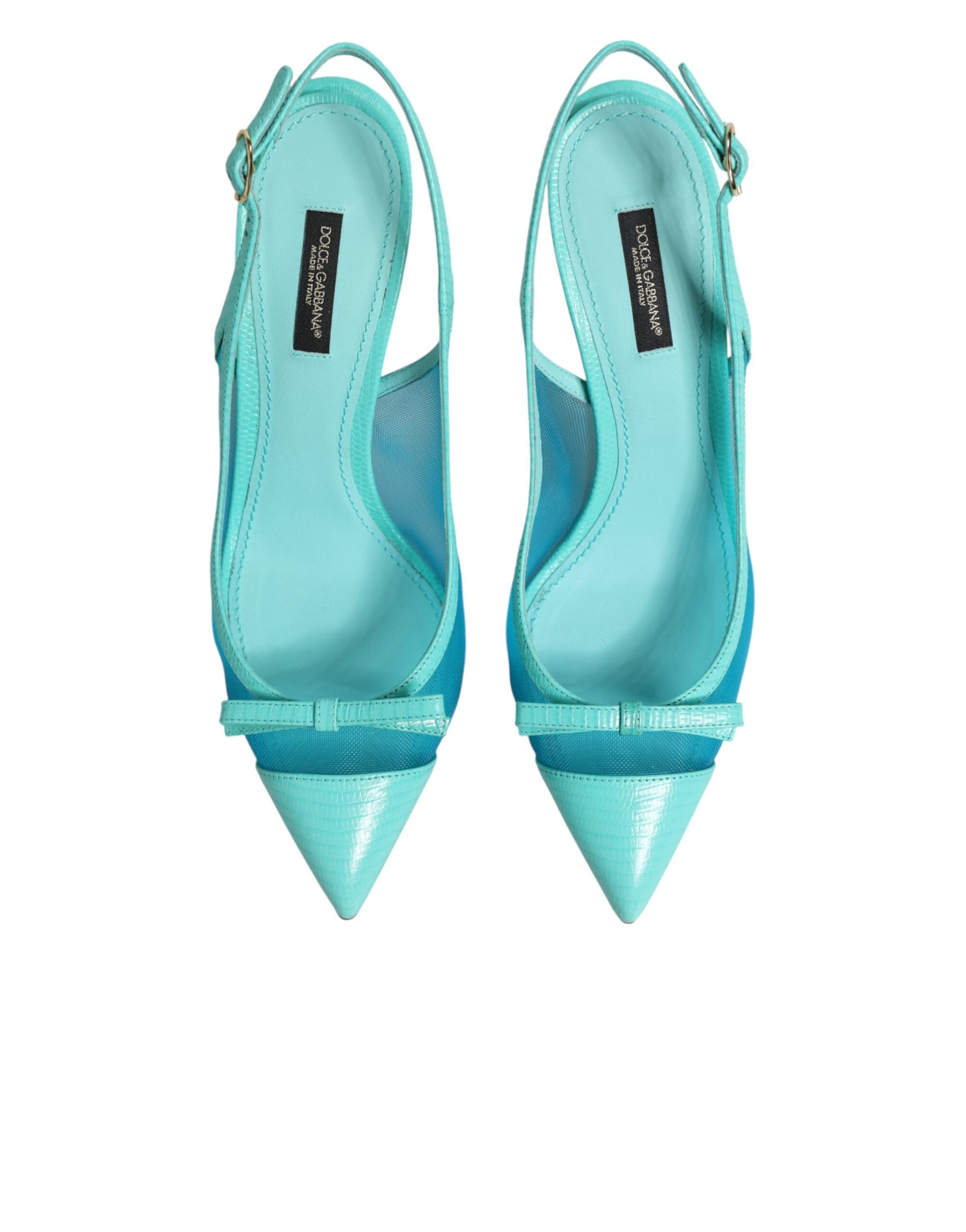 Dolce & Gabbana Blue Leather Mesh Heels Slingback Shoes | Regal Royce