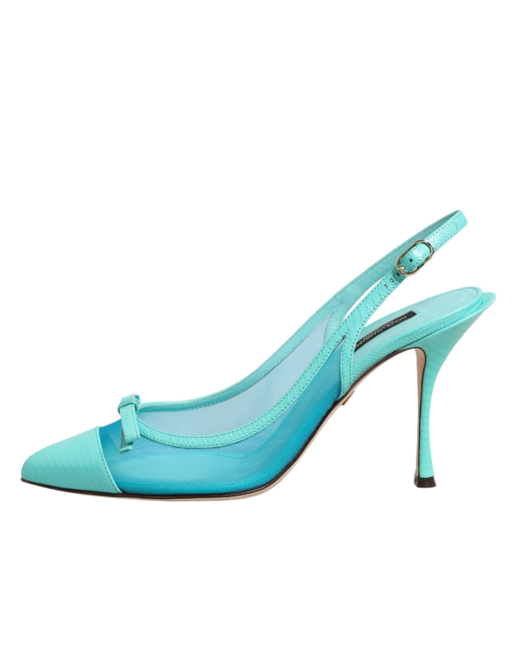 Dolce & Gabbana Blue Leather Mesh Heels Slingback Shoes | Regal Royce