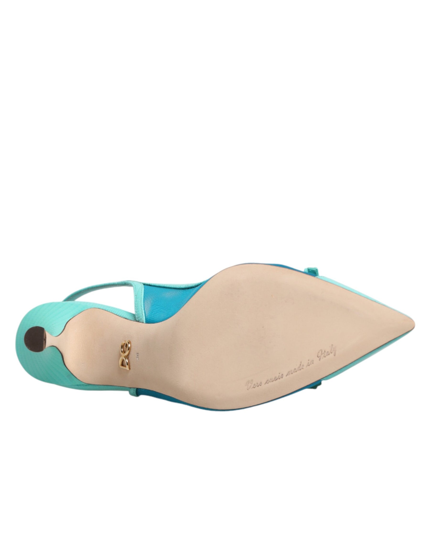 Dolce & Gabbana Blue Leather Mesh Heels Slingback Shoes | Regal Royce