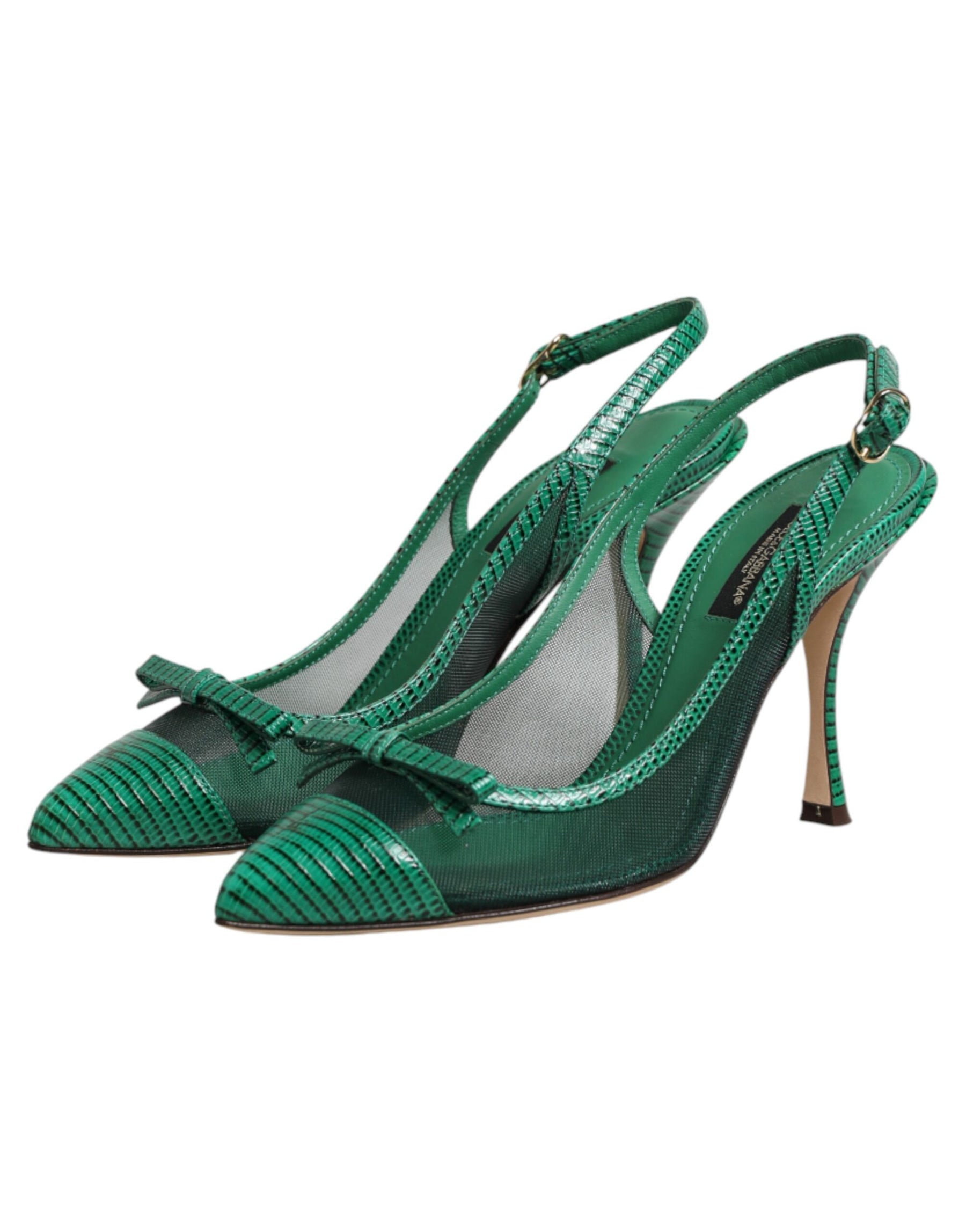 Dolce & Gabbana Green Leather Mesh Heels Slingback  Shoes | Regal Royce