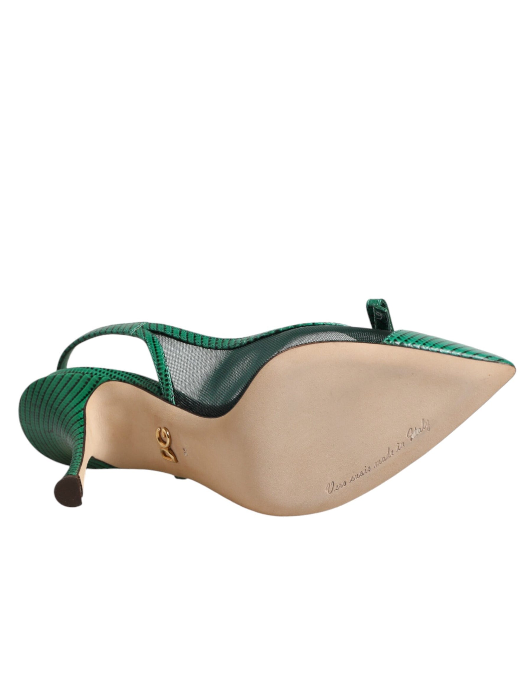 Dolce & Gabbana Green Leather Mesh Heels Slingback  Shoes | Regal Royce