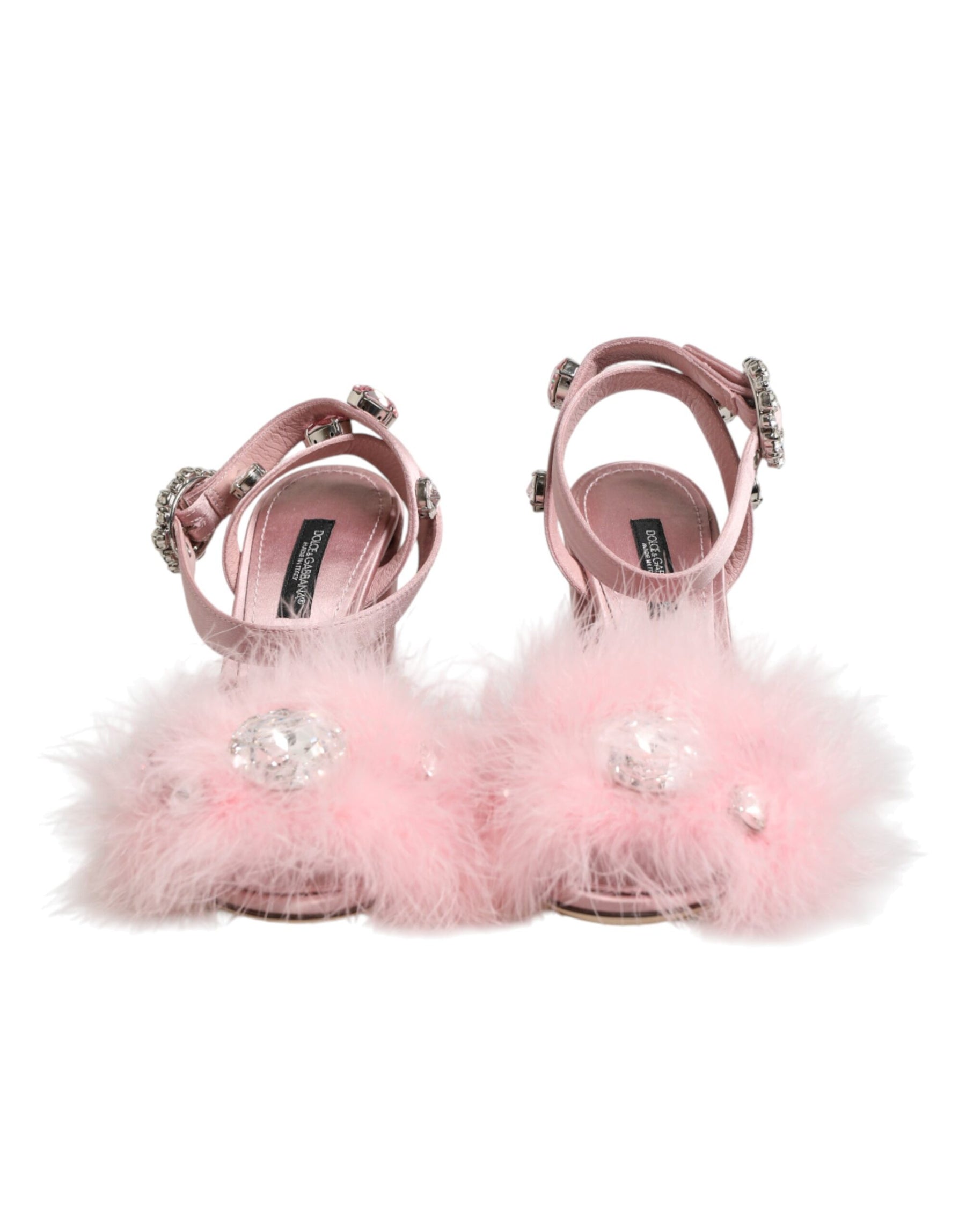 Dolce & Gabbana Pink Crystal Fur Embellished Sandals Shoes | Regal Royce