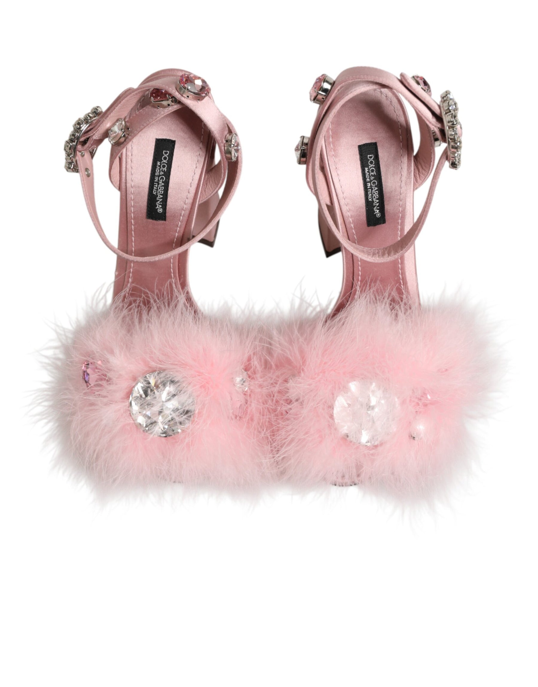 Dolce & Gabbana Pink Crystal Fur Embellished Sandals Shoes | Regal Royce