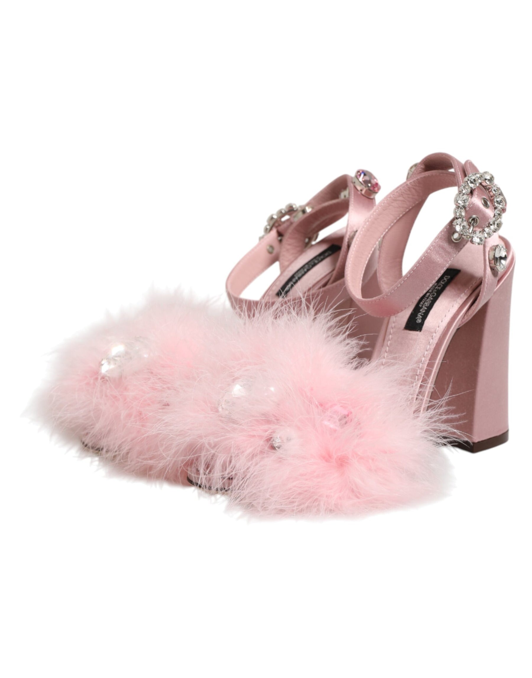 Dolce & Gabbana Pink Crystal Fur Embellished Sandals Shoes | Regal Royce