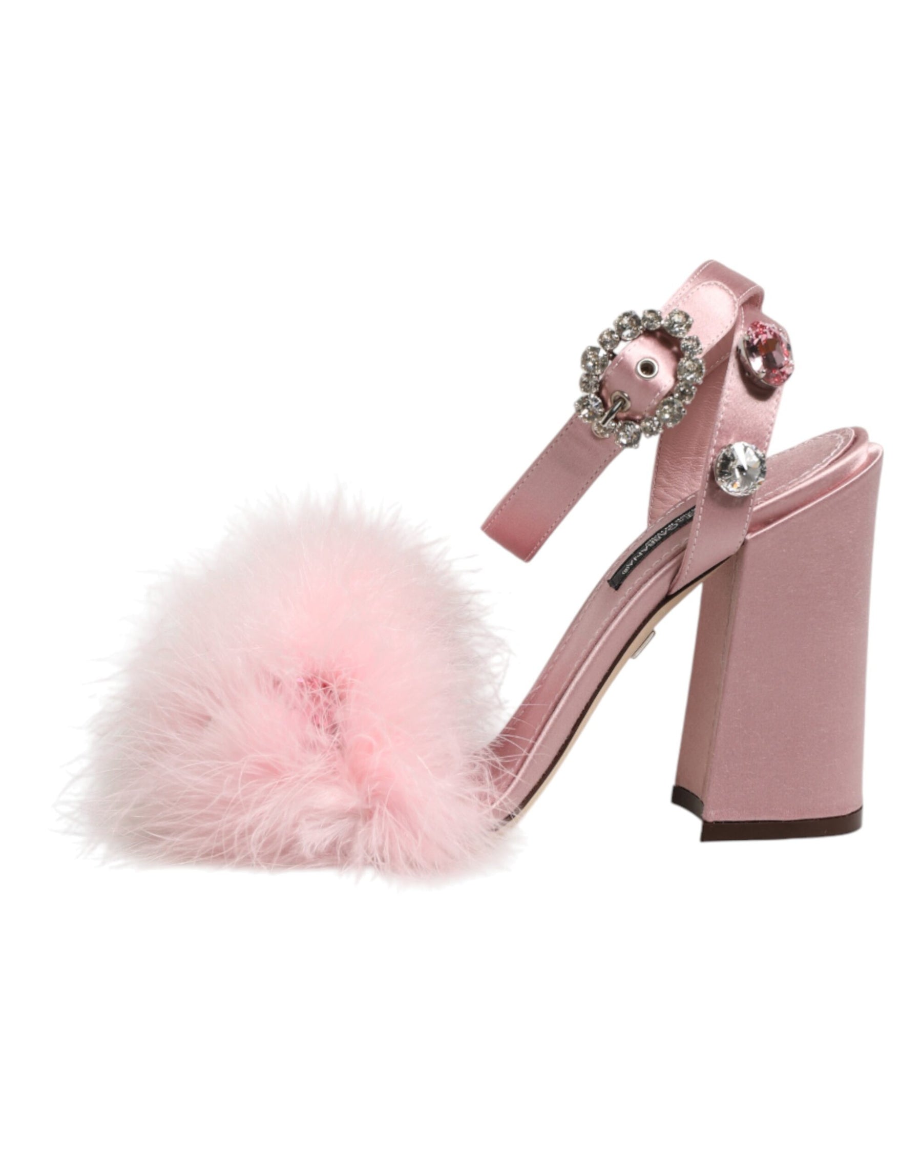 Dolce & Gabbana Pink Crystal Fur Embellished Sandals Shoes | Regal Royce