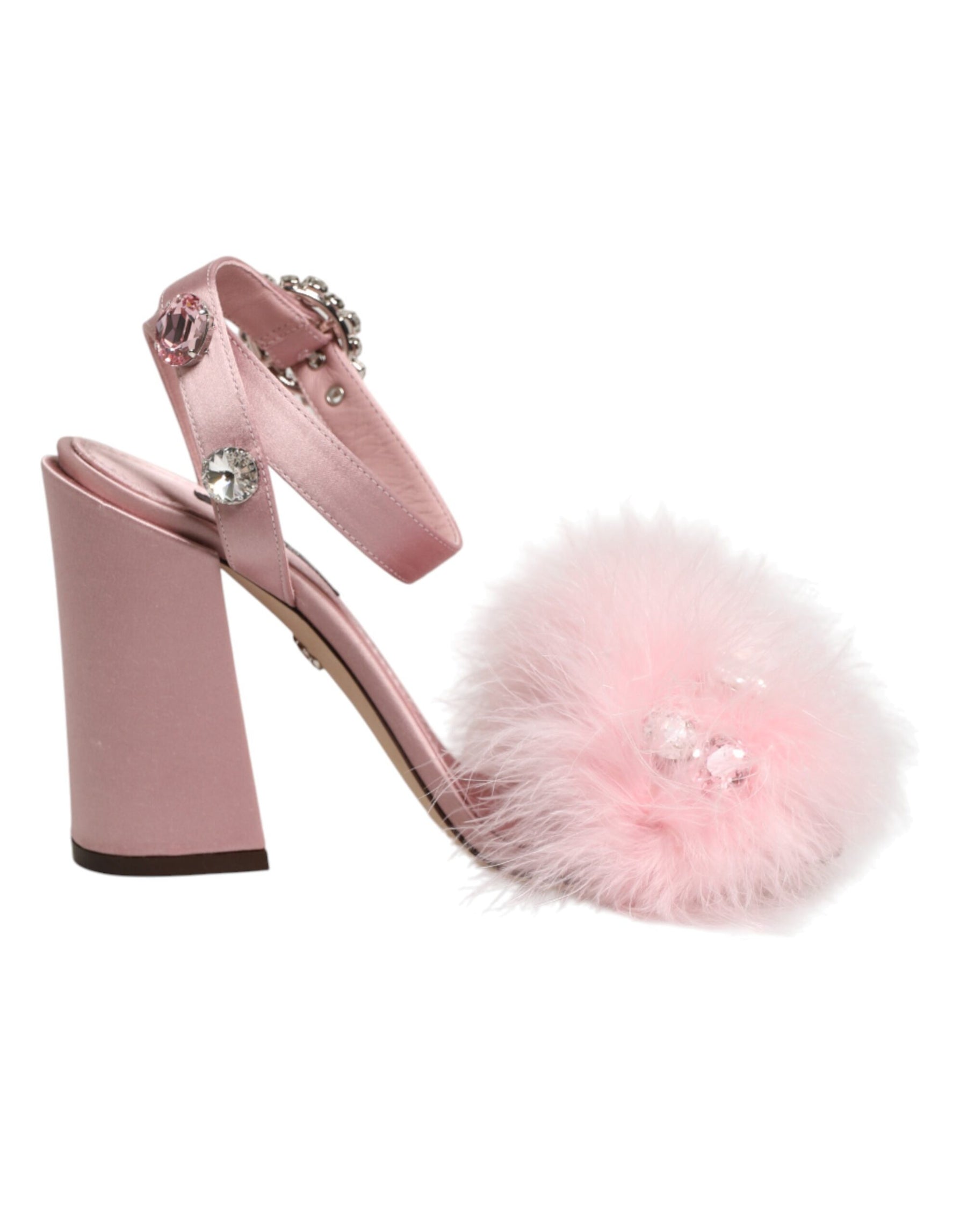 Dolce & Gabbana Pink Crystal Fur Embellished Sandals Shoes | Regal Royce