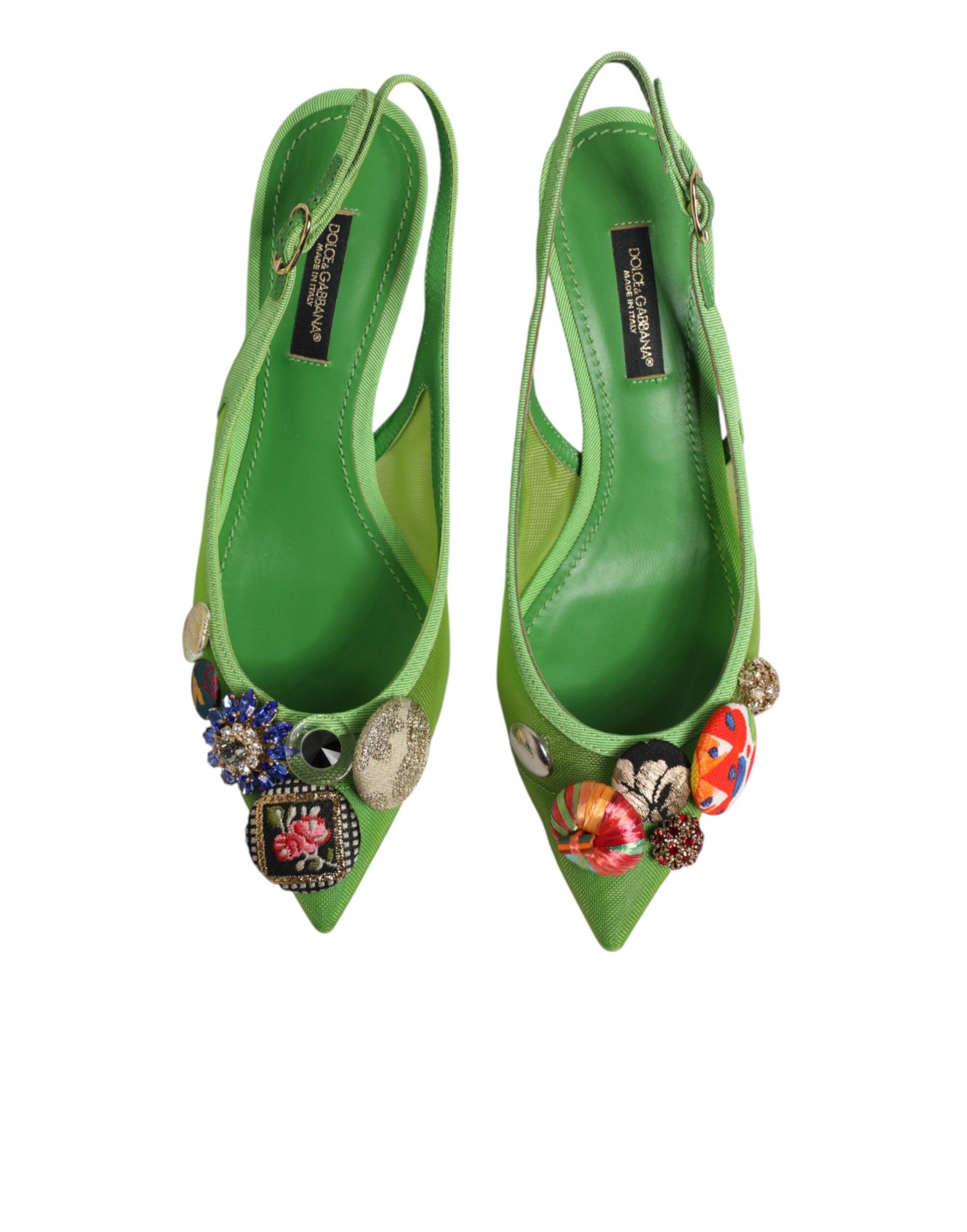 Dolce & Gabbana Green Embellished Heels Slingbacks Shoes | Regal Royce
