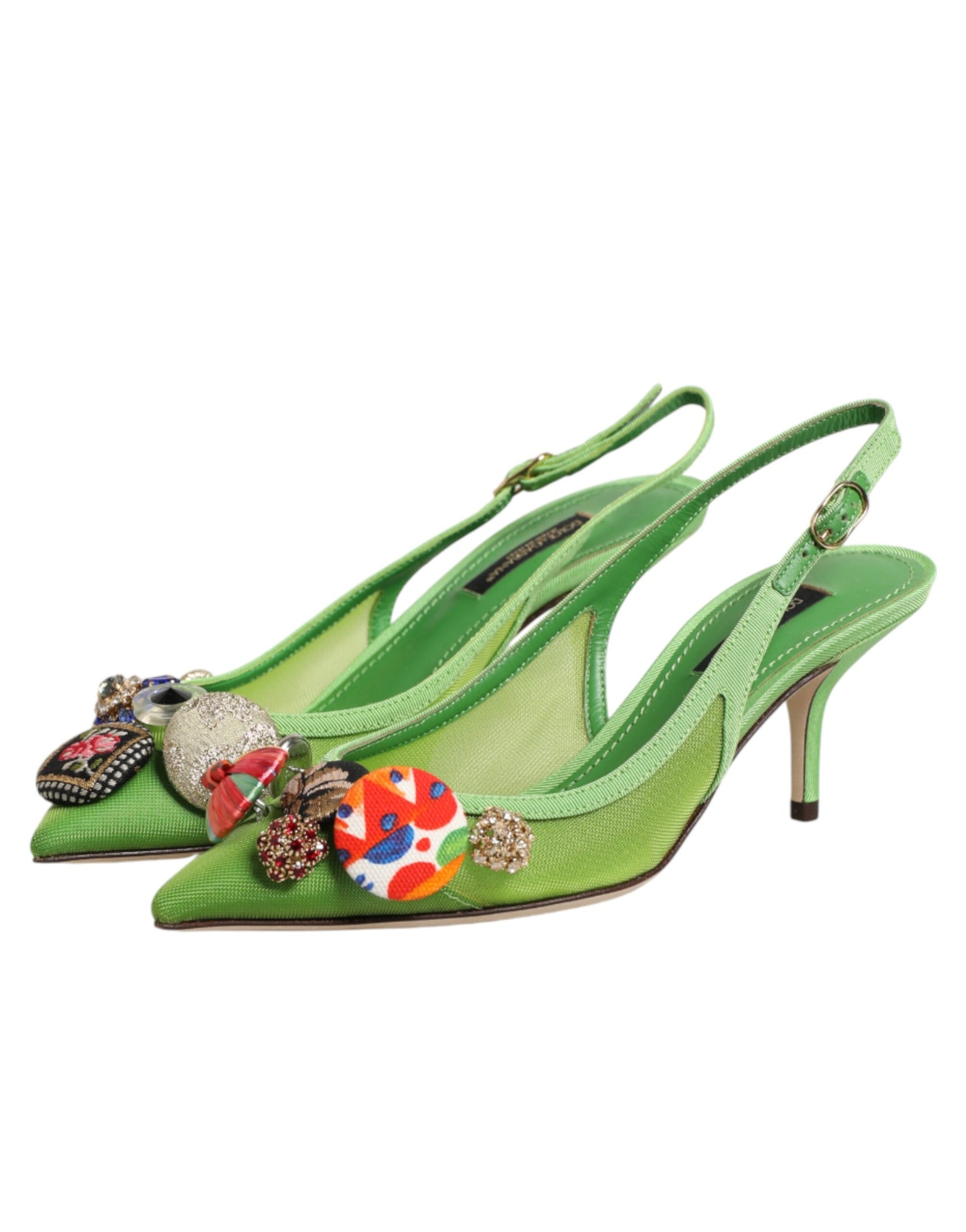 Dolce & Gabbana Green Embellished Heels Slingbacks Shoes | Regal Royce