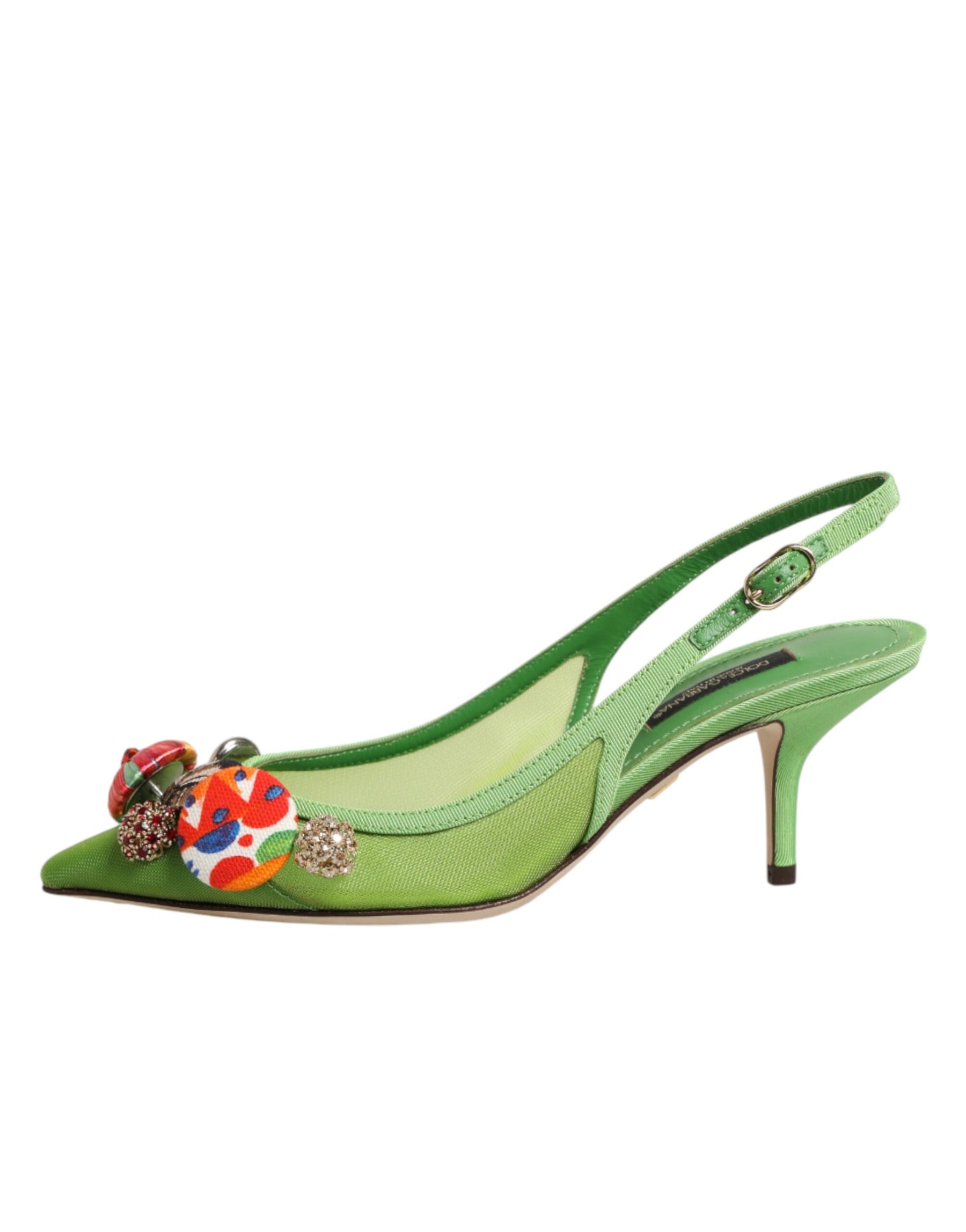 Dolce & Gabbana Green Embellished Heels Slingbacks Shoes | Regal Royce