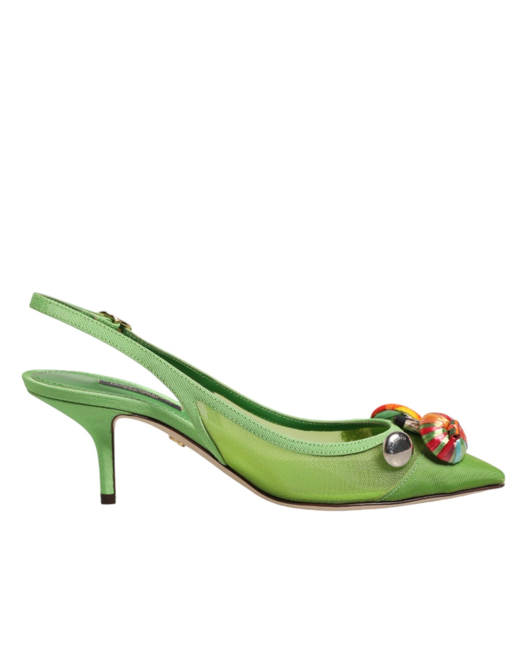 Dolce & Gabbana Green Embellished Heels Slingbacks Shoes | Regal Royce