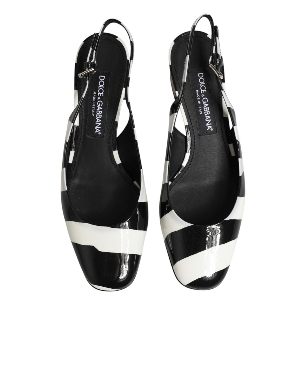 Dolce & Gabbana Black White Stripe Heels Slingback Shoes
