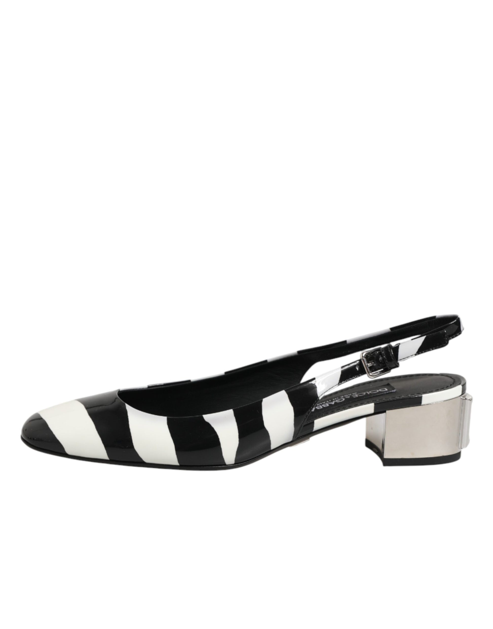 Dolce & Gabbana Black White Stripe Heels Slingback Shoes