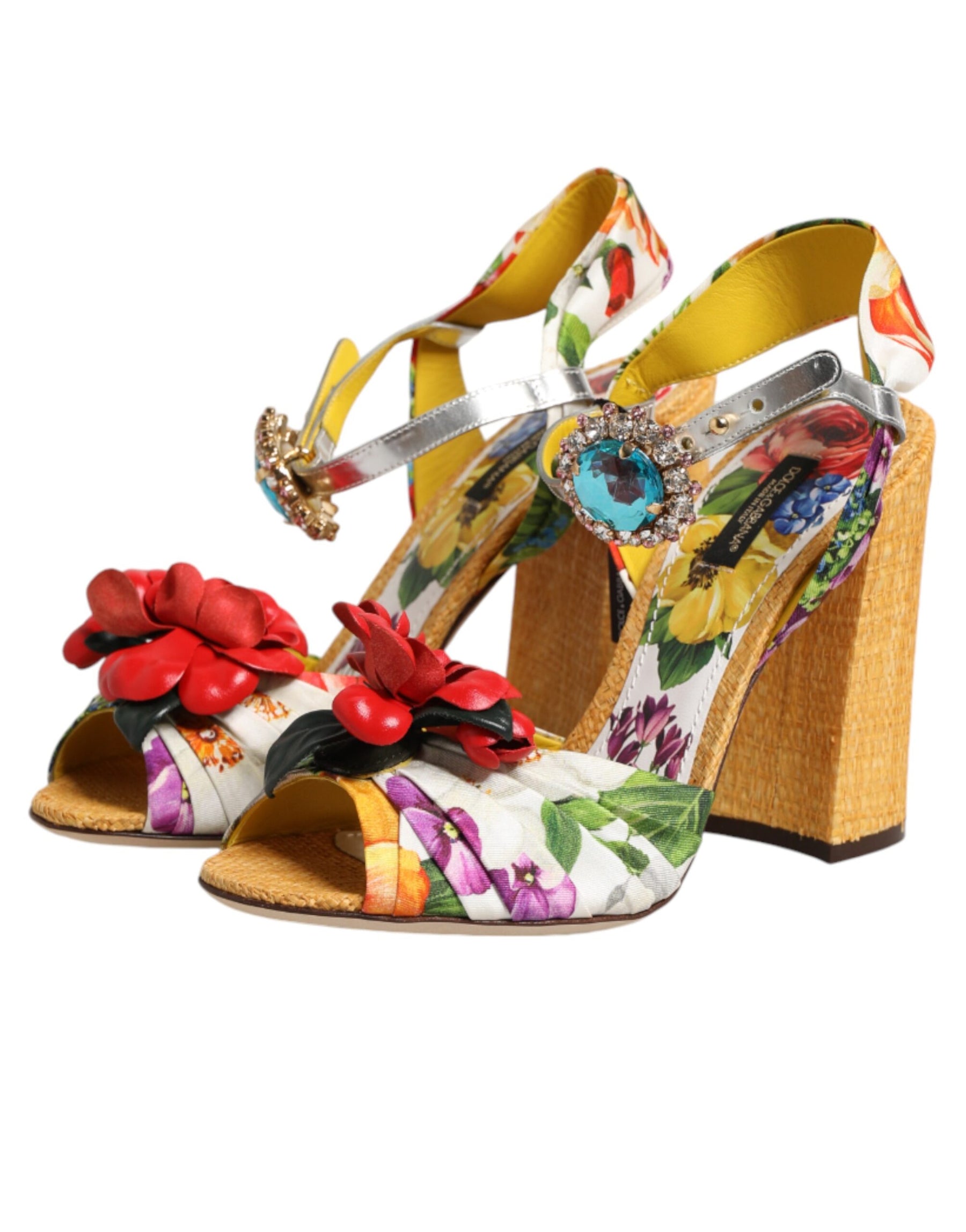 Dolce & Gabbana Multicolor Floral Crystal Embellished Sandals Shoes | Regal Royce
