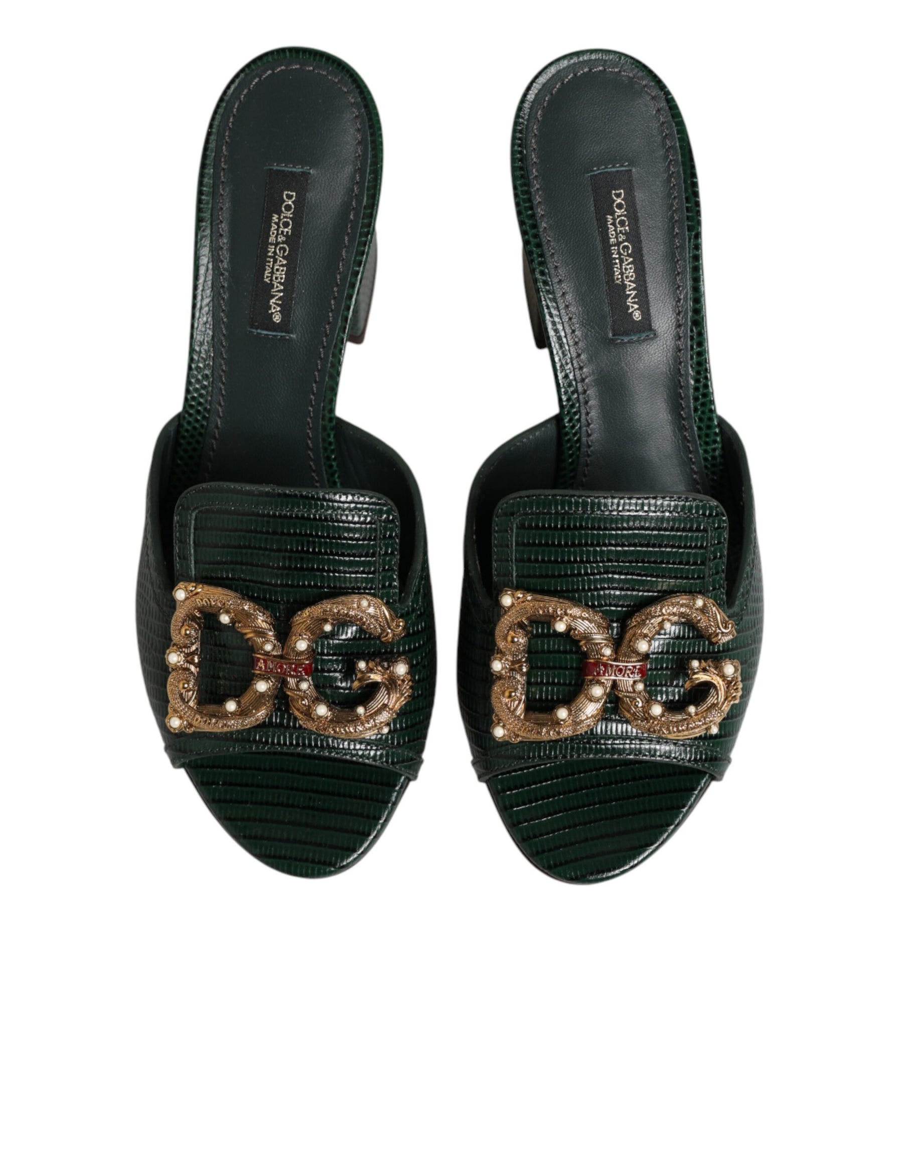 Dolce & Gabbana Green DG Amore Heel Slides Sandals Shoes | Regal Royce