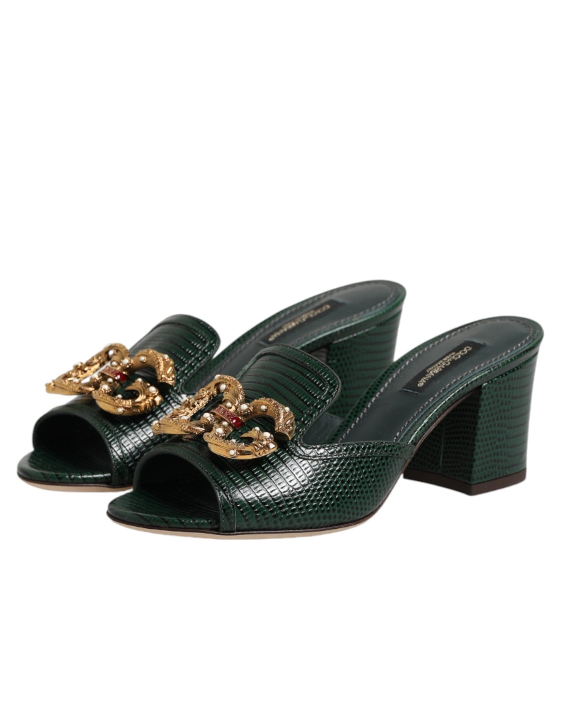 Dolce & Gabbana Green DG Amore Heel Slides Sandals Shoes | Regal Royce