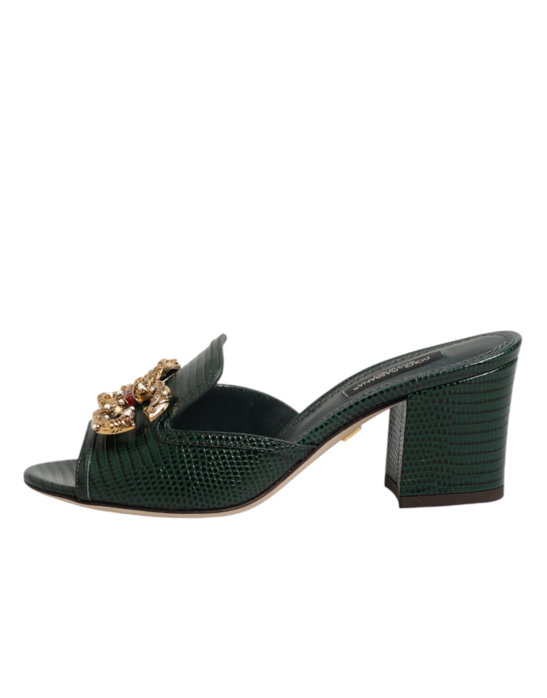 Dolce & Gabbana Green DG Amore Heel Slides Sandals Shoes | Regal Royce
