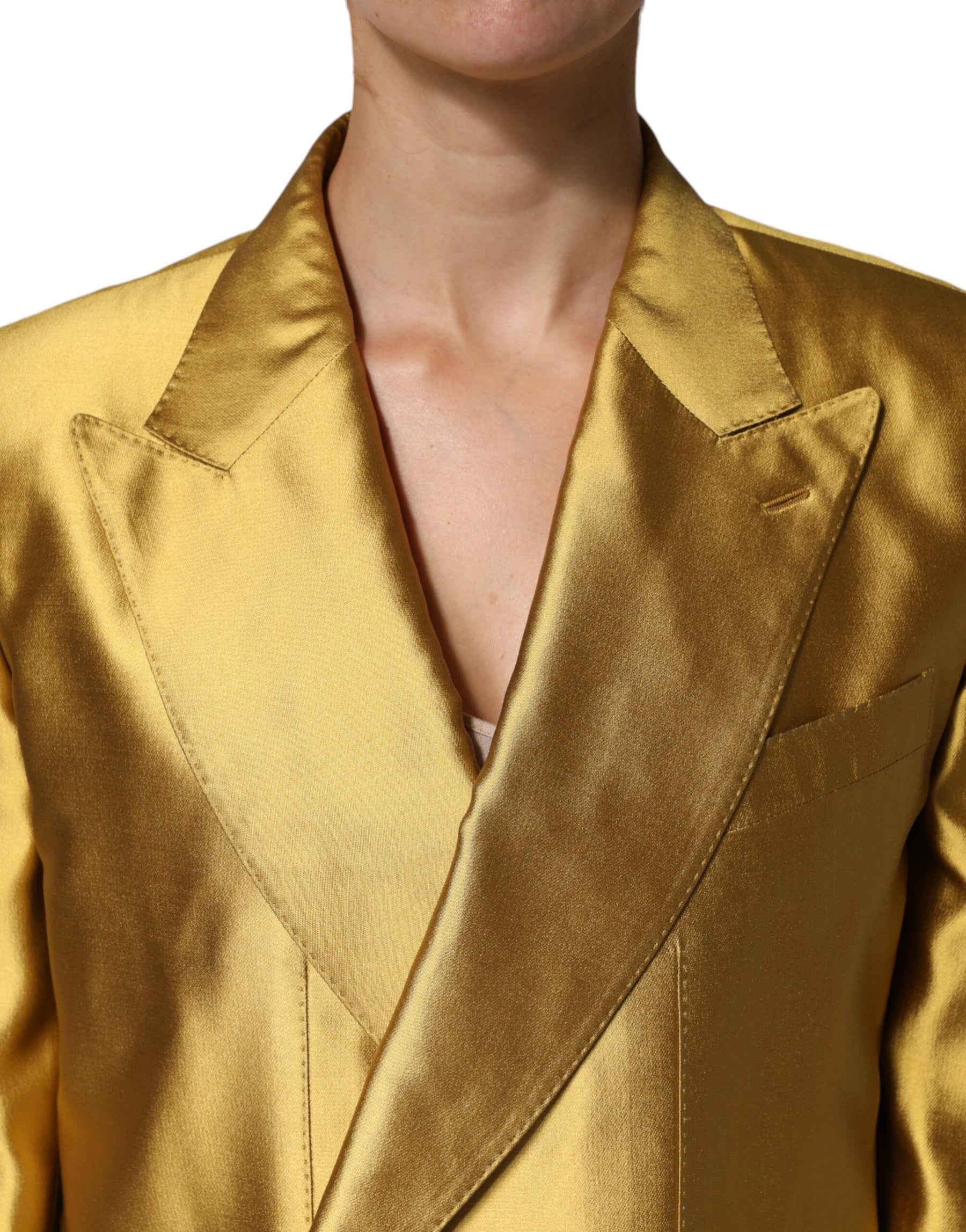 Dolce & Gabbana Gold Satin Long Sleeves Blazer Coat Jacket | Regal Royce