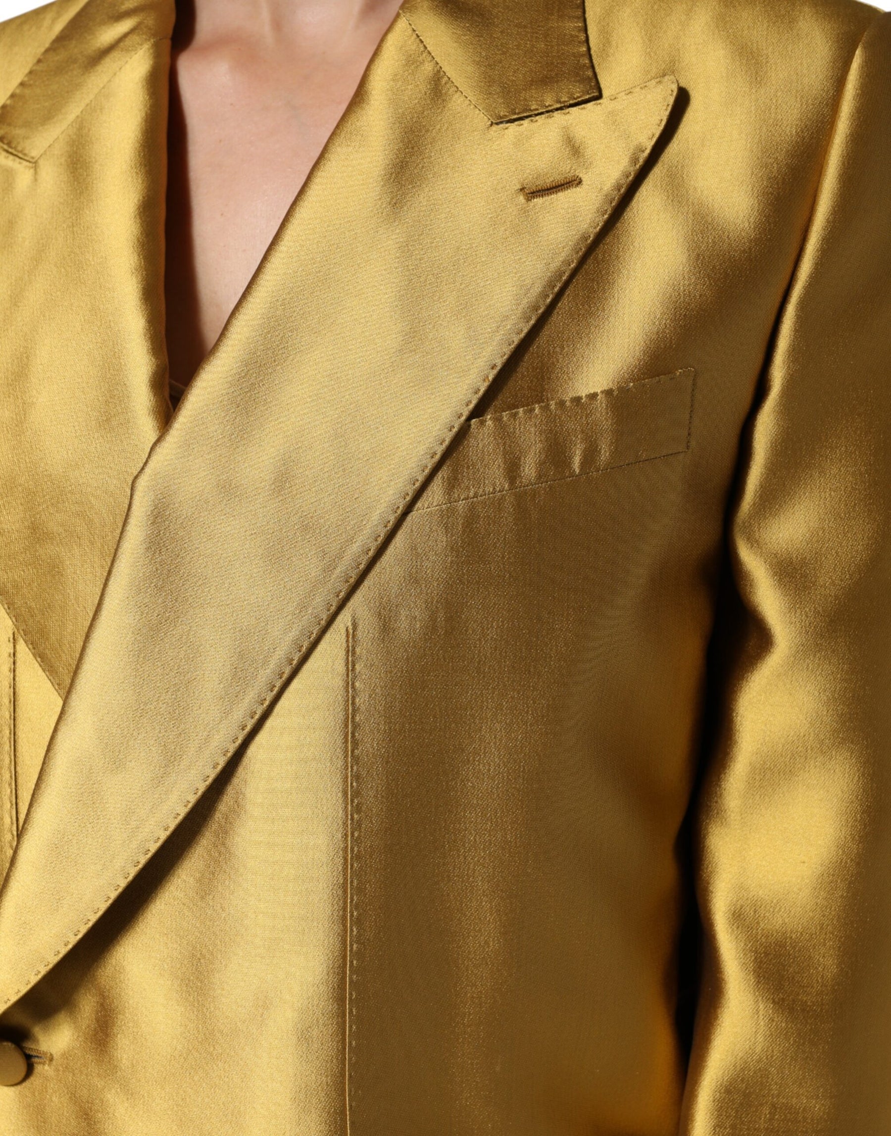 Dolce & Gabbana Gold Satin Long Sleeves Blazer Coat Jacket | Regal Royce