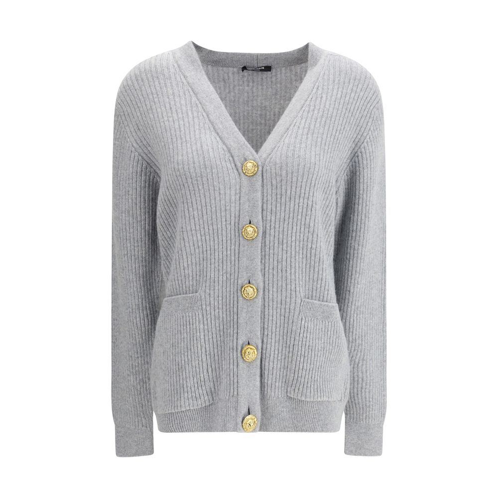 Balmain Gray Fleece Wool Cardigan | Regal Royce