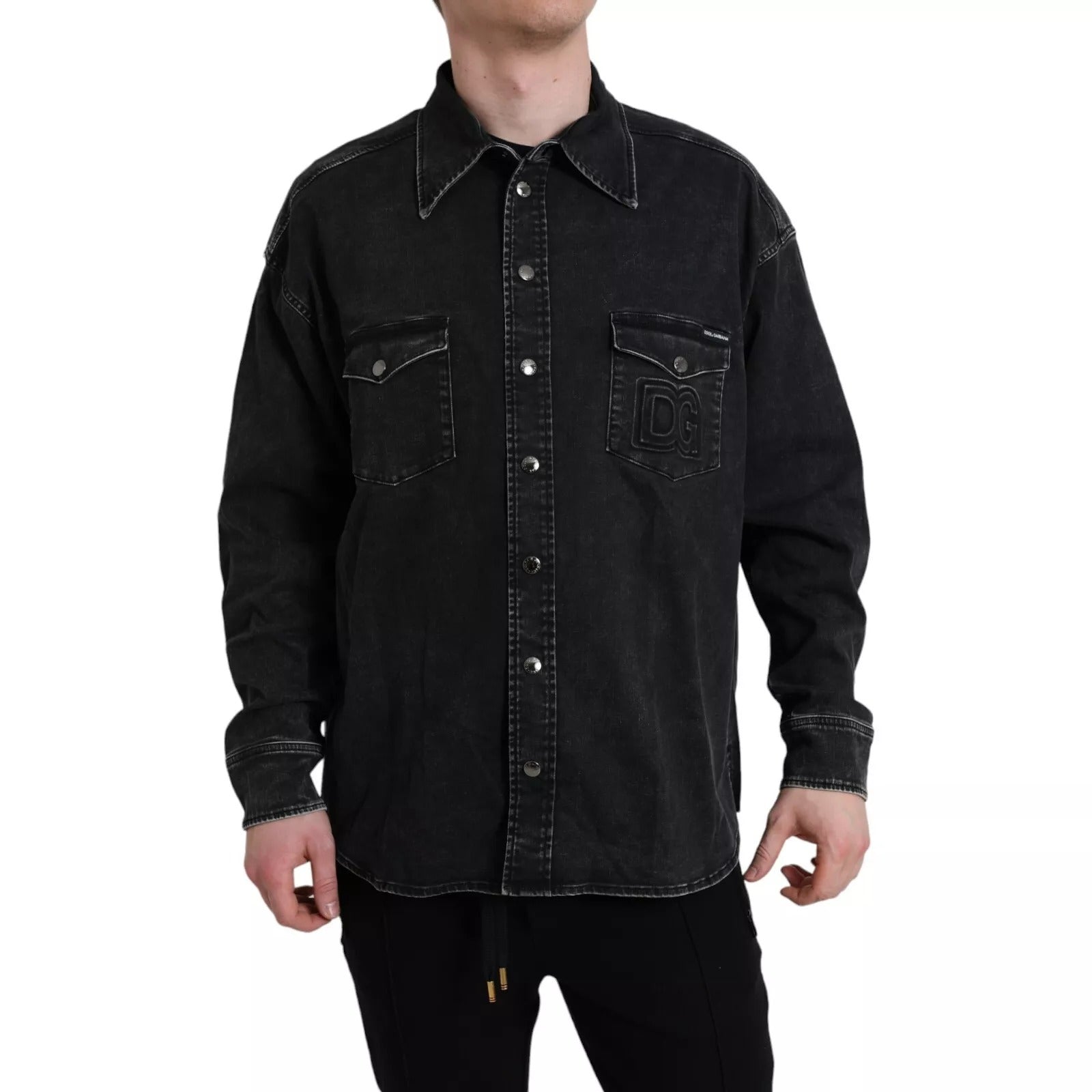 Dolce & Gabbana Black Cotton Long Sleeve Denim Casual Shirt | Regal Royce