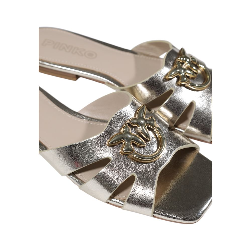 PINKO Gold Leather Flat Sandals | Regal Royce