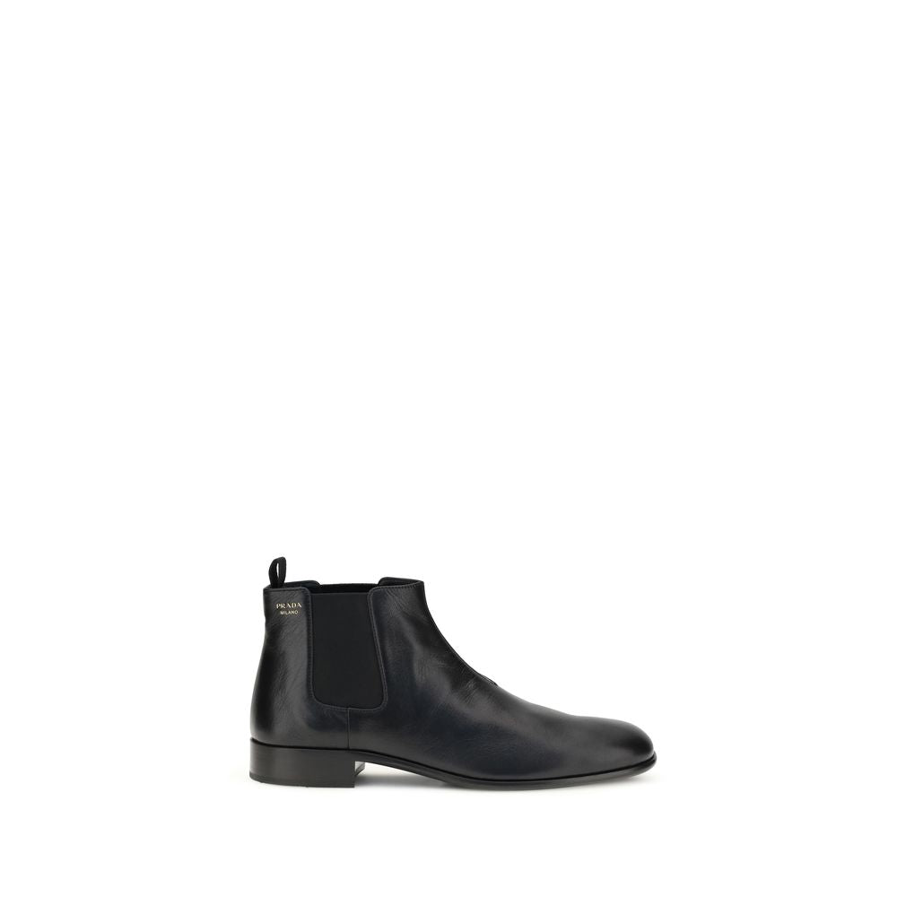 Prada Black Calf Leather Bos Taurus Ankle Boots
