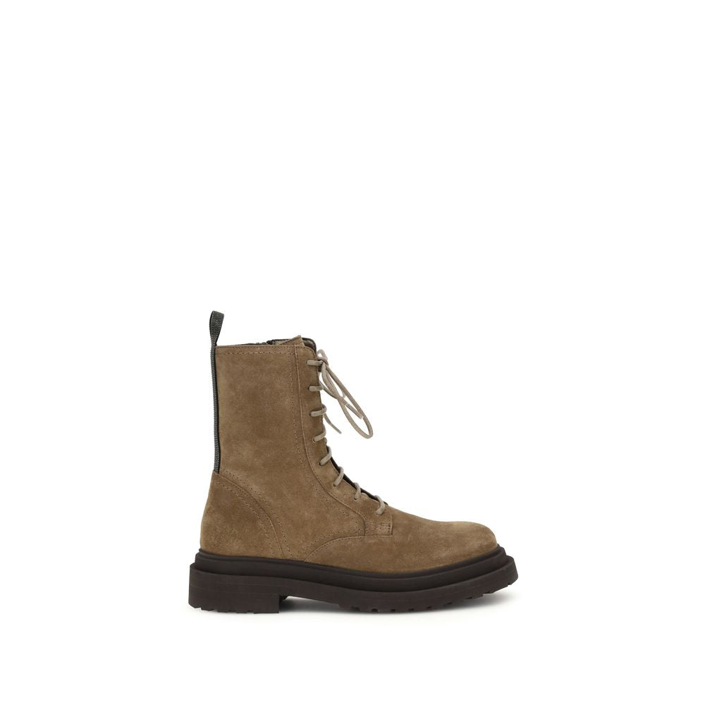 Brunello Cucinelli Brown Calf Leather Bos Taurus Lace-Up Boots | Regal Royce