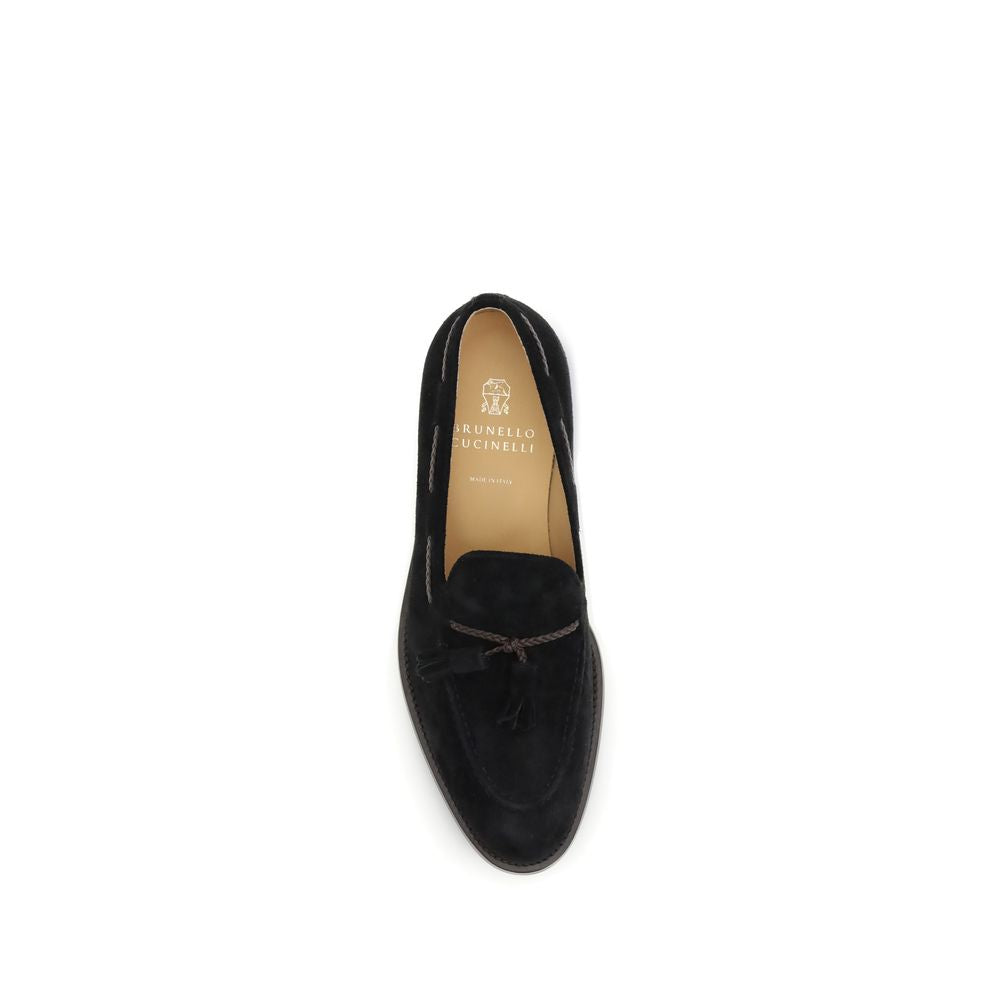 Brunello Cucinelli Black Calf Leather Bos Taurus Slip-On Loafers | Regal Royce