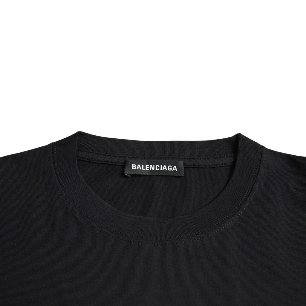 Balenciaga Black Cotton Logo Print Crew Neck Short Sleeves T-shirt