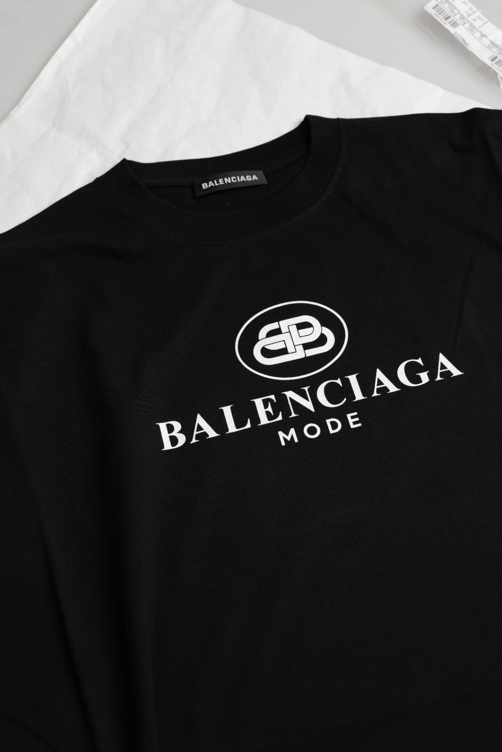 Balenciaga Black Cotton Logo Print Crew Neck Short Sleeves T-shirt
