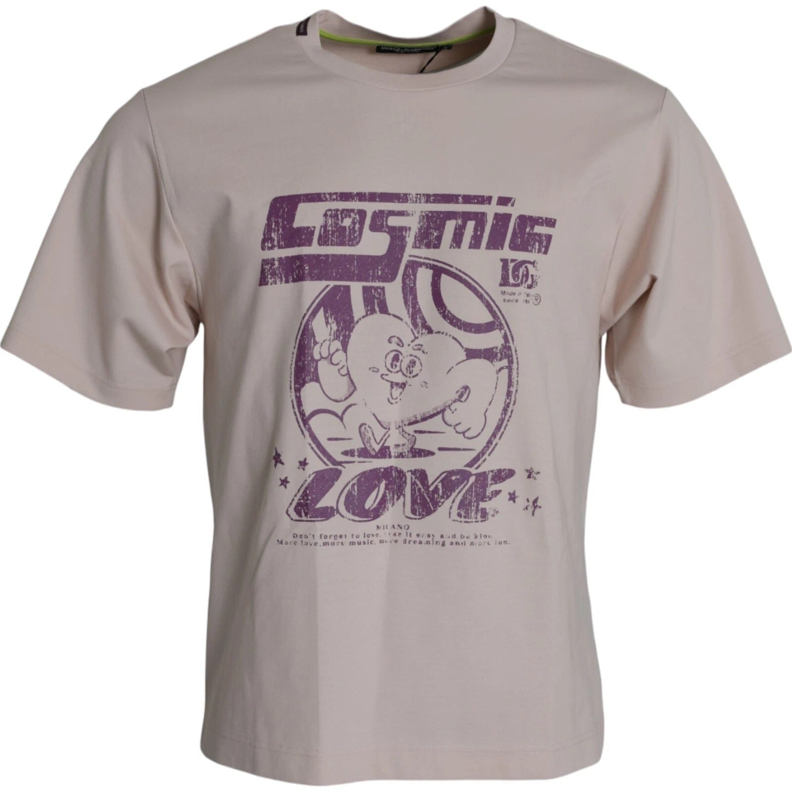 Dolce & Gabbana Beige Cosmic Love Cotton Crew Neck T-shirt | Regal Royce