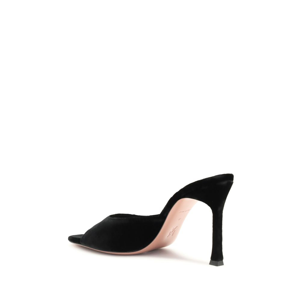 Amina Muaddi Black Leather Stiletto Heel Sandals | Regal Royce