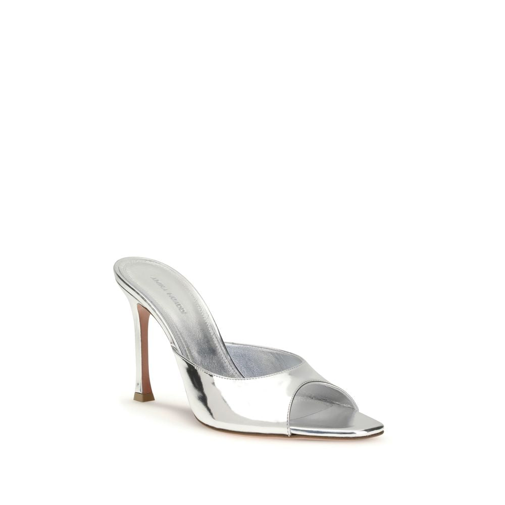 Amina Muaddi Silver Calf Leather Bos Taurus Stiletto Heel Sandals | Regal Royce