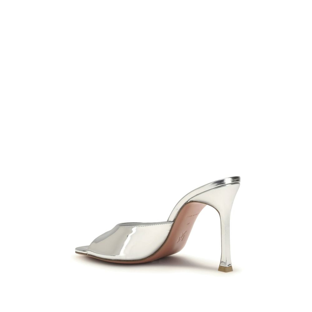 Amina Muaddi Silver Calf Leather Bos Taurus Stiletto Heel Sandals | Regal Royce