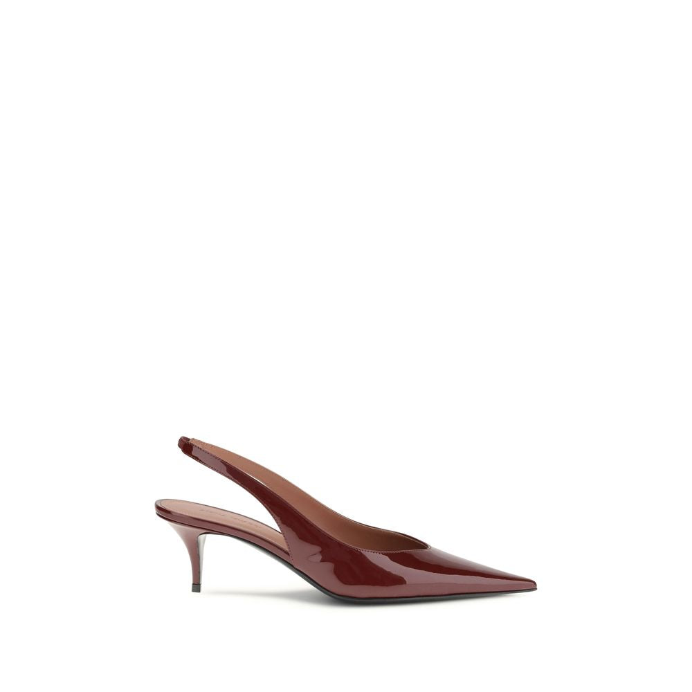 Amina Muaddi Bordeaux Calf Leather Bos Taurus Mid Heel Pumps | Regal Royce